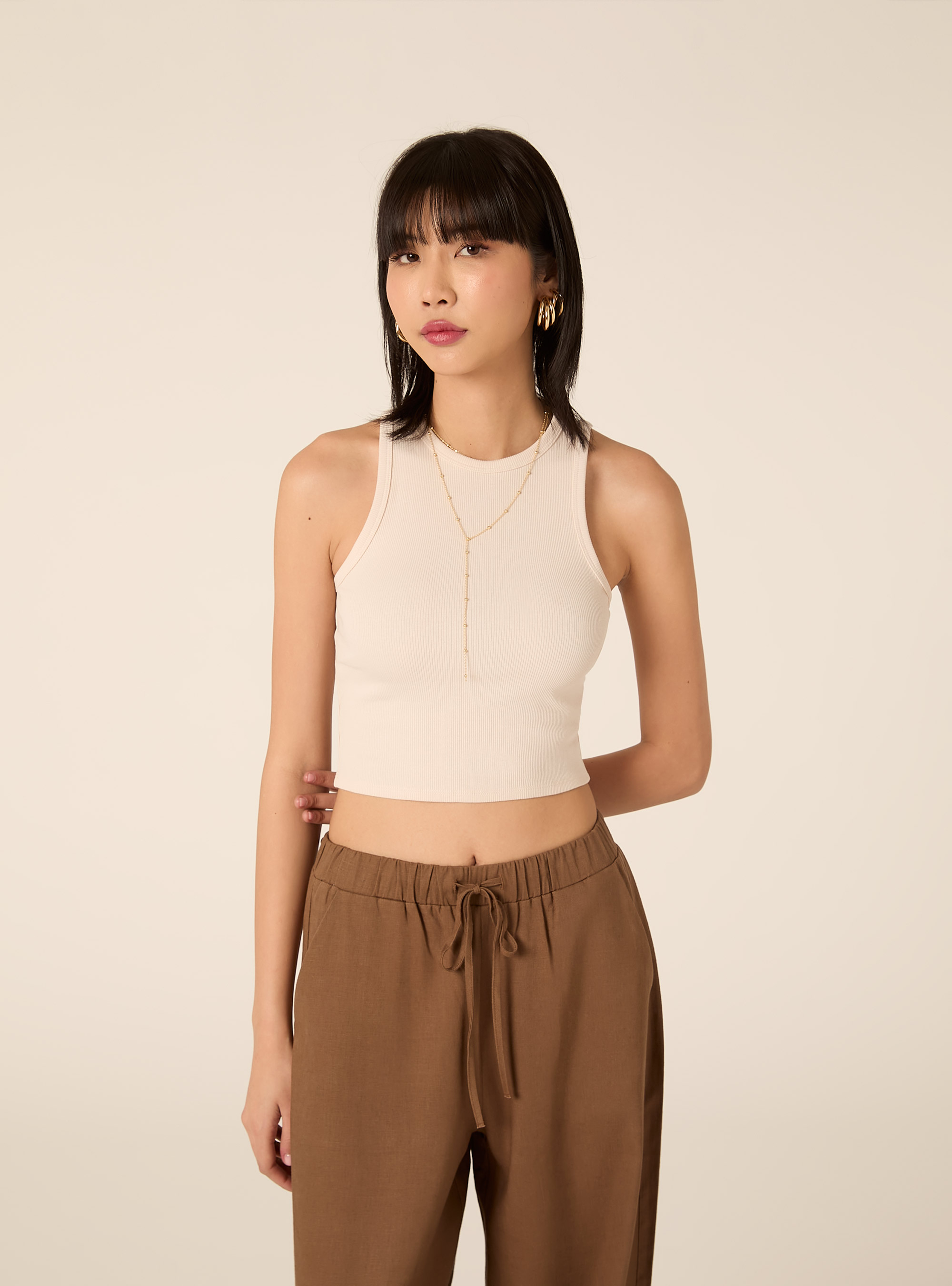 Short ribbed tank top, CR3 CREAM LIGHT