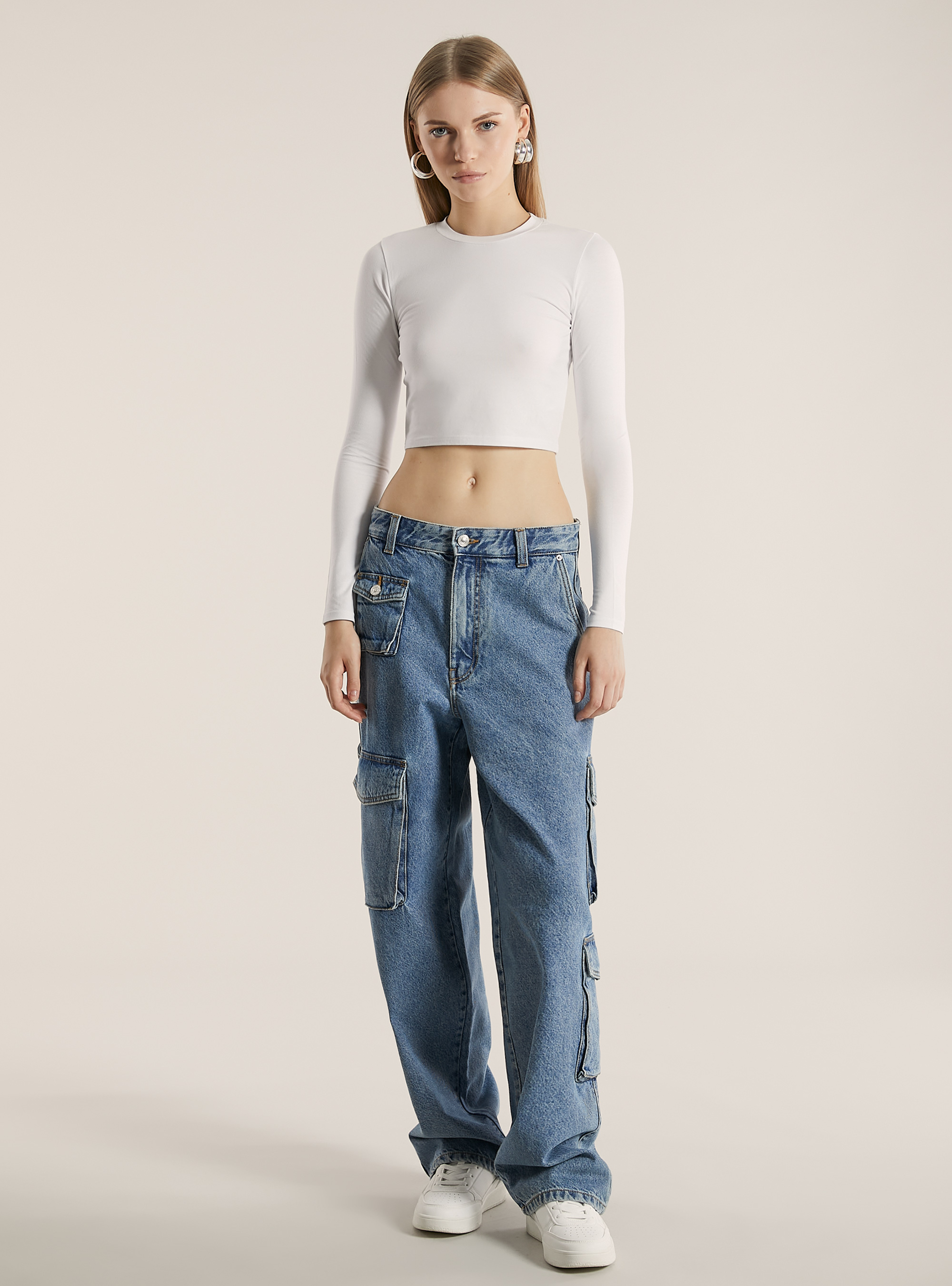 Jeans multi-cargos &agrave; coupe confortable, D006 AZURE