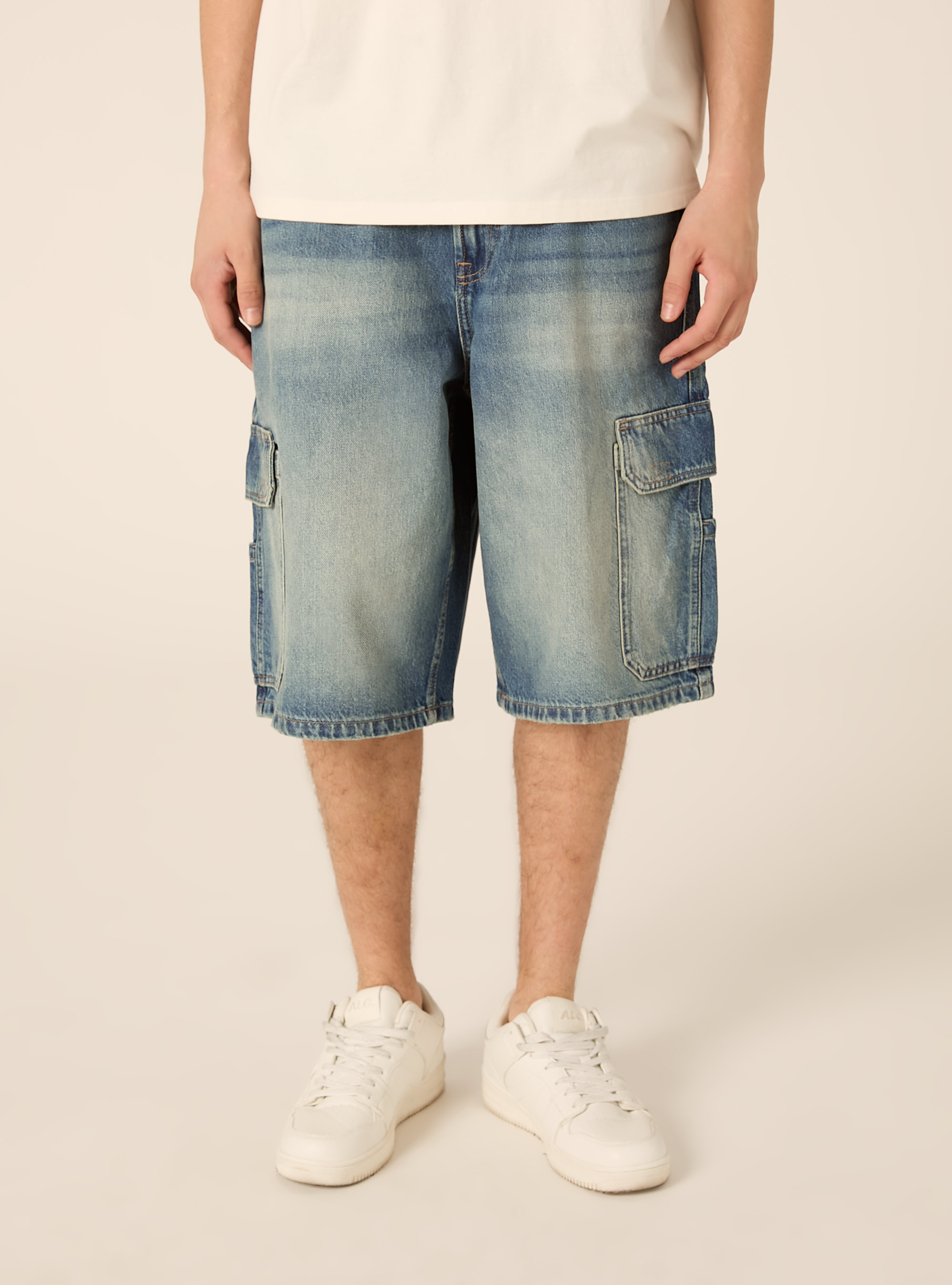 Bermudas cargo de denim, D006 AZURE
