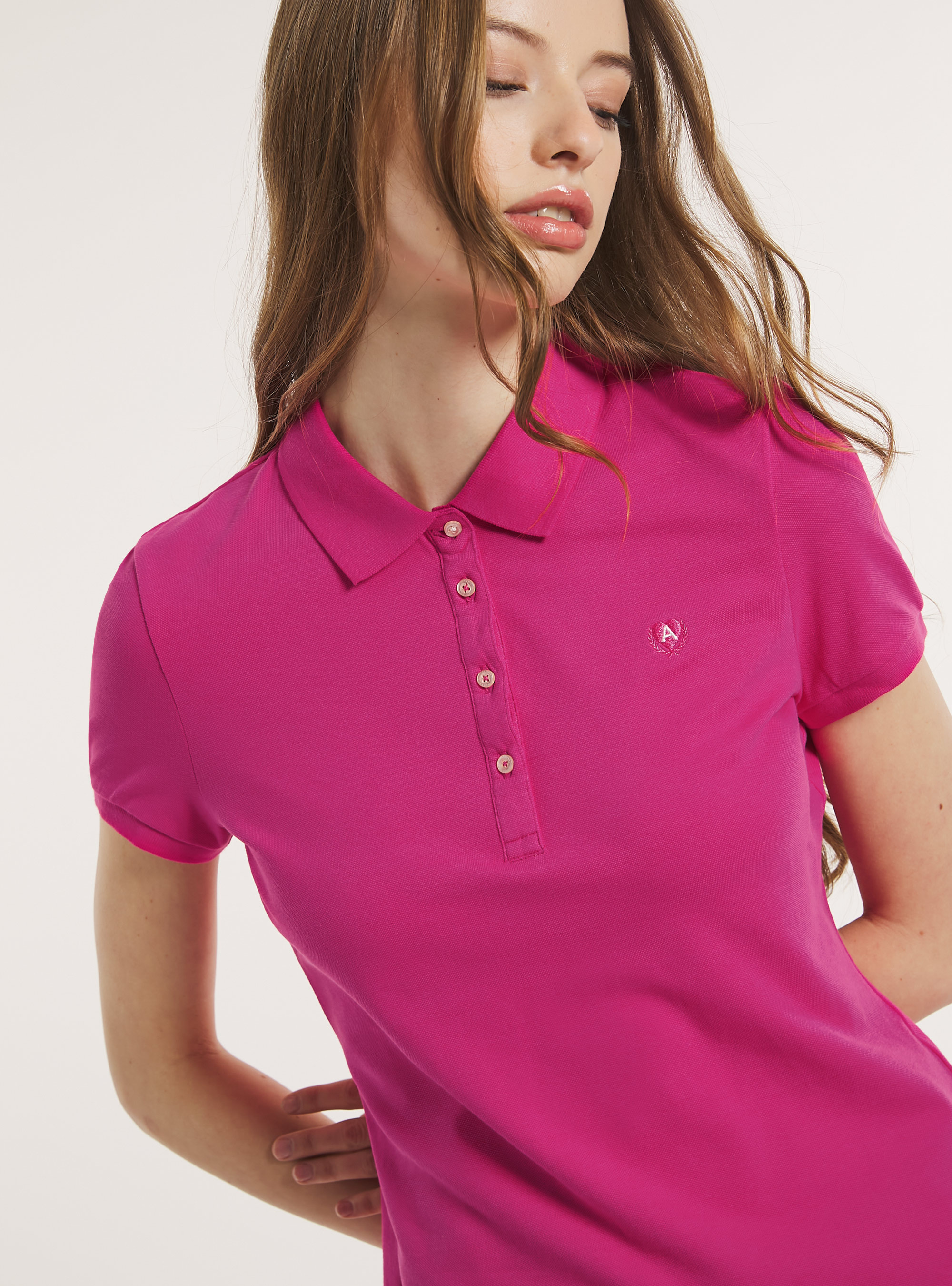 Polo de piqu&eacute; de algod&oacute;n con bordado, FX2 FUXIA MEDIUM