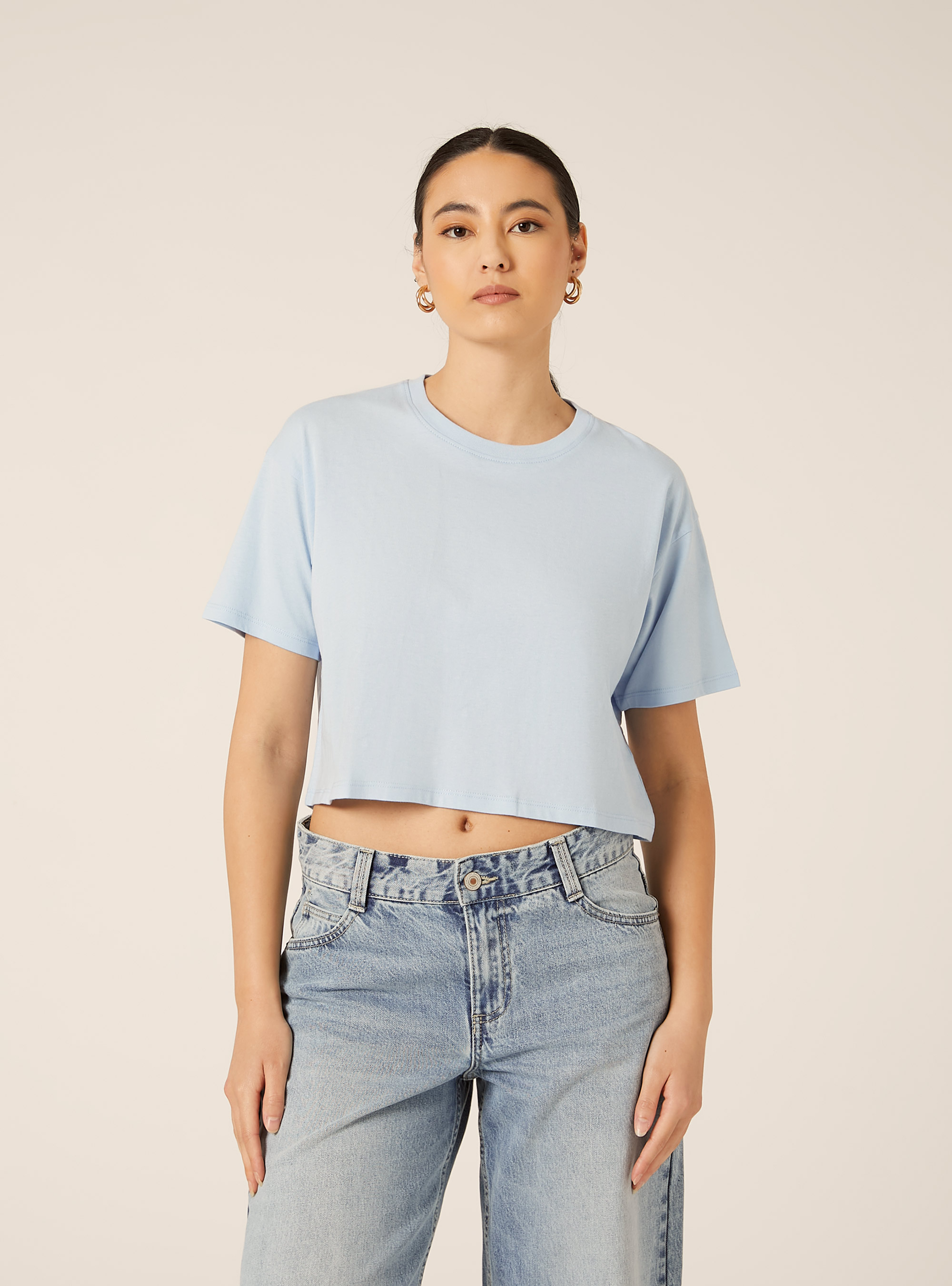 Basic Crew Neck Cropped T-Shirt, AZ2 AZURE MEDIUM