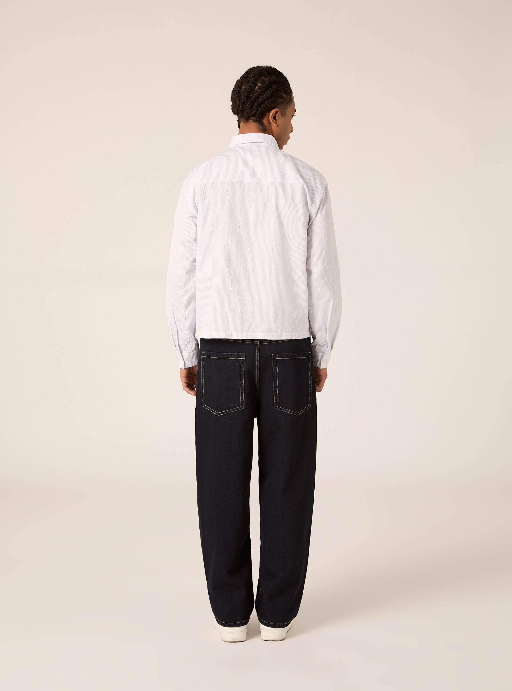 Camicia boxy fit effetto stropicciato a righe, PANNA
