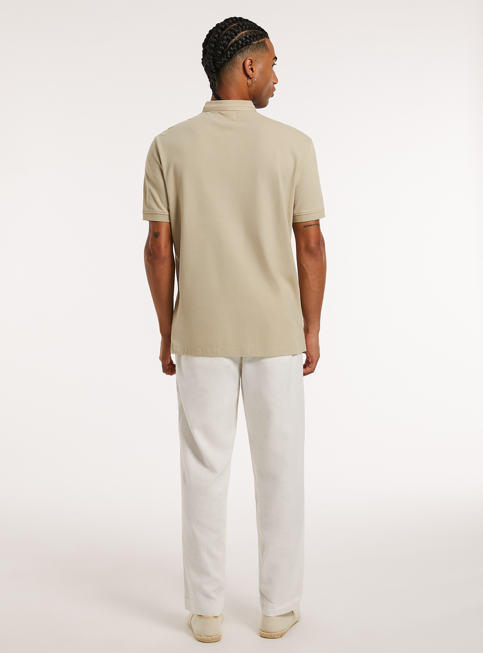 Polo en Coton &agrave; Col Officier, BG2 BEIGE MEDIUM