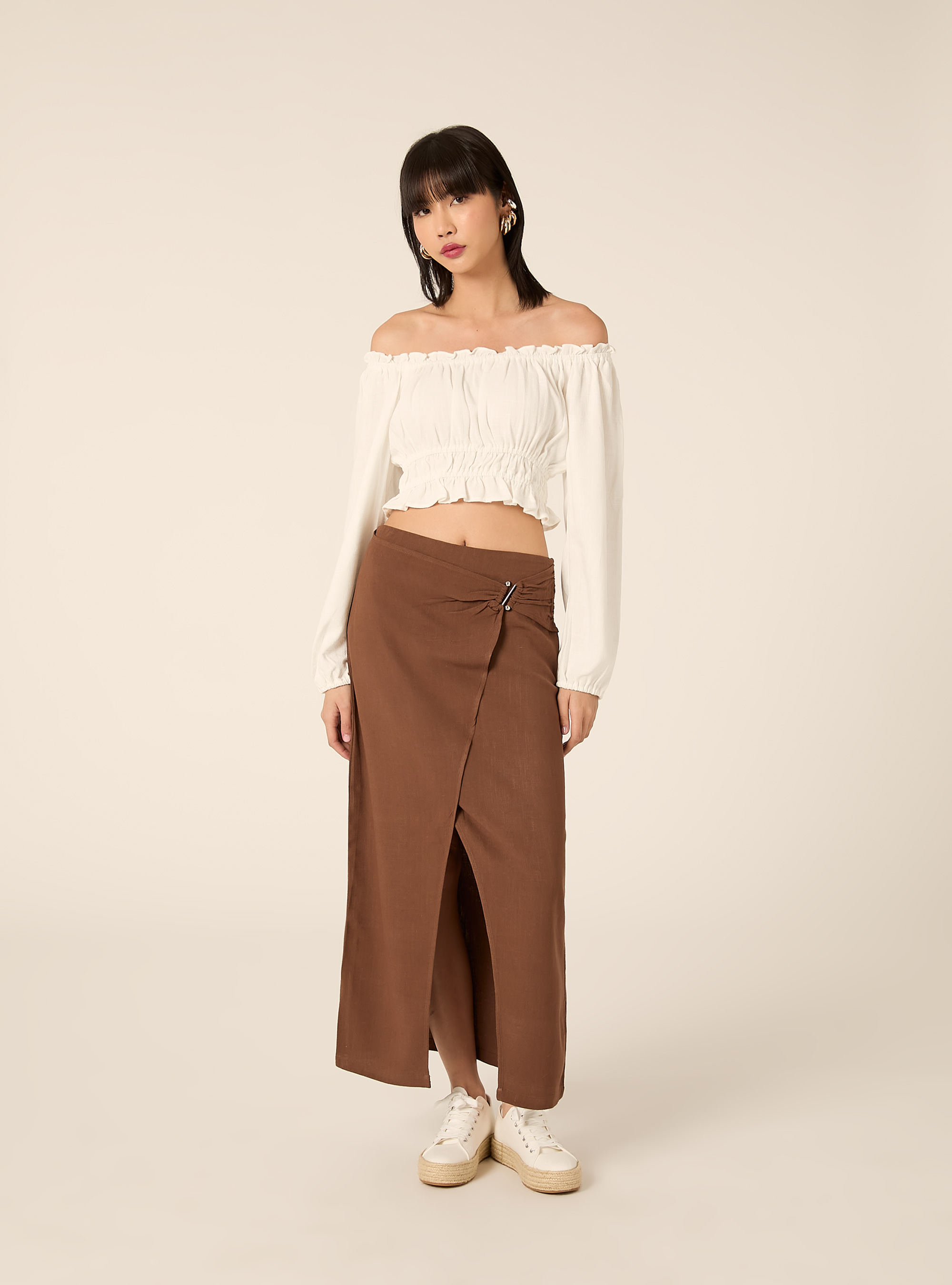 Boho-Bluse aus Leinenmischgewebe, WH2 WHITE
