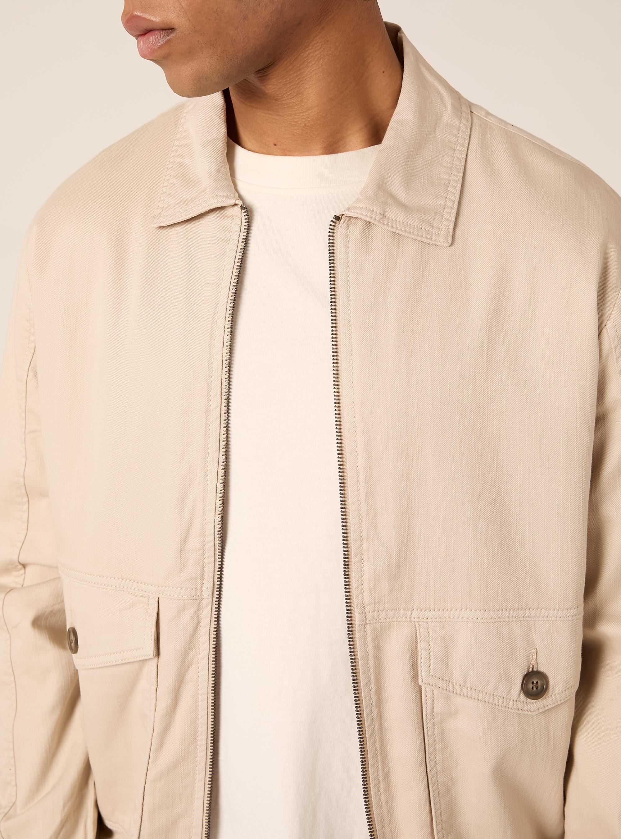 Linen Blend Bomber Jacket with Utility Pockets, SA3 SAND LIGHT