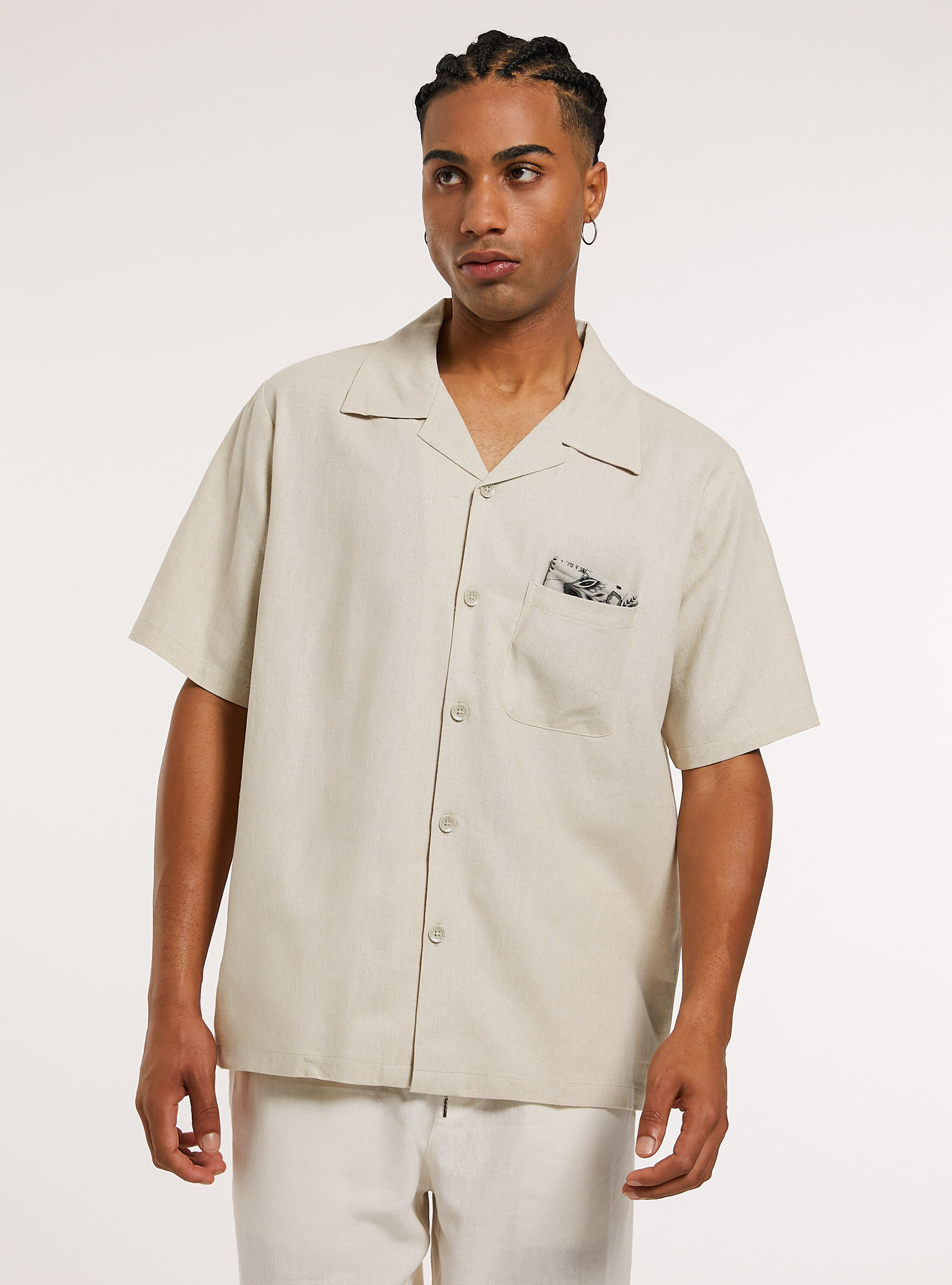 Camicia in misto  lino con tascone, CR3 CREAM LIGHT