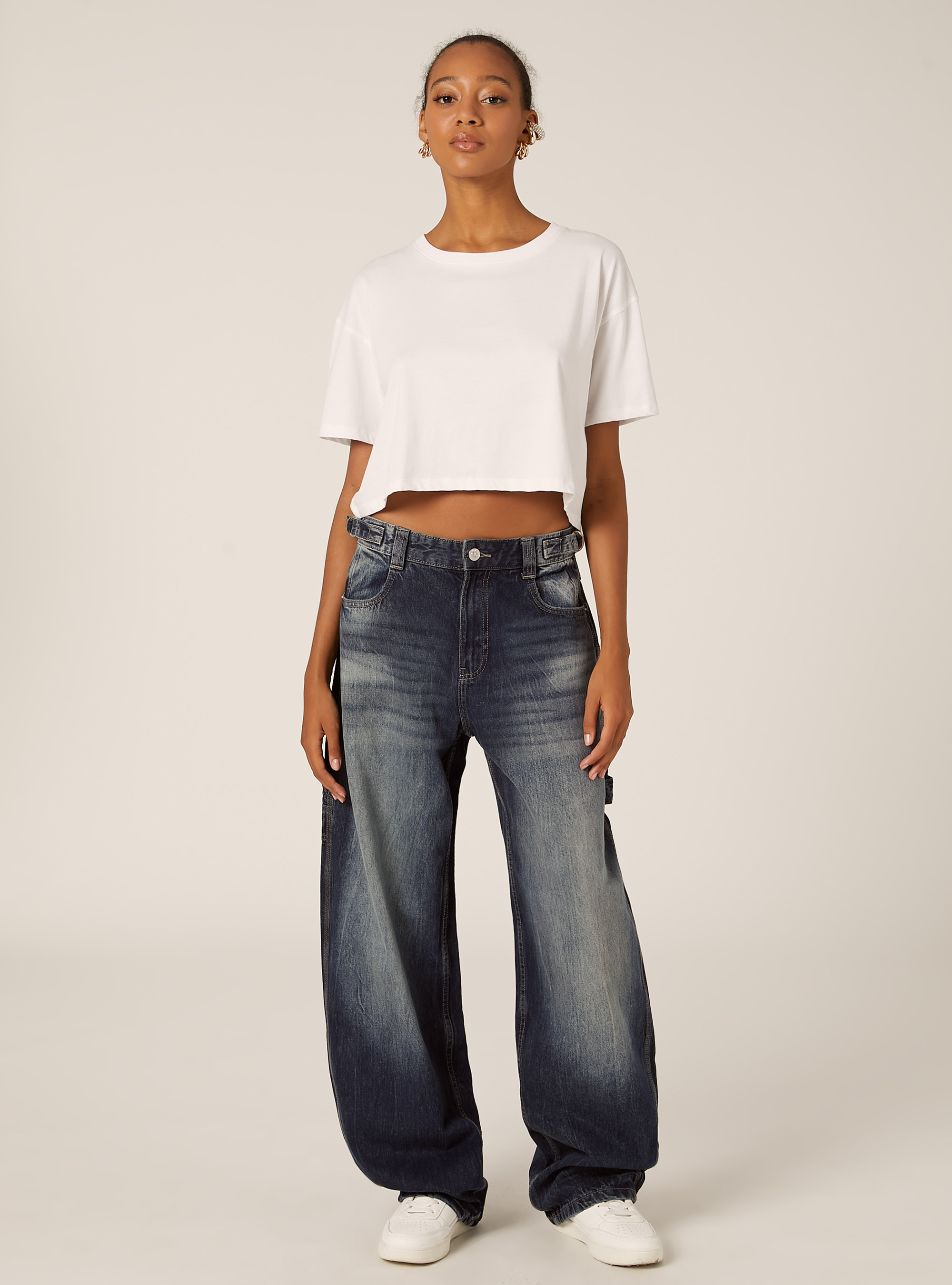Jean ballon carpenter &agrave; taille ajustable, D003 MEDIUM BLUE