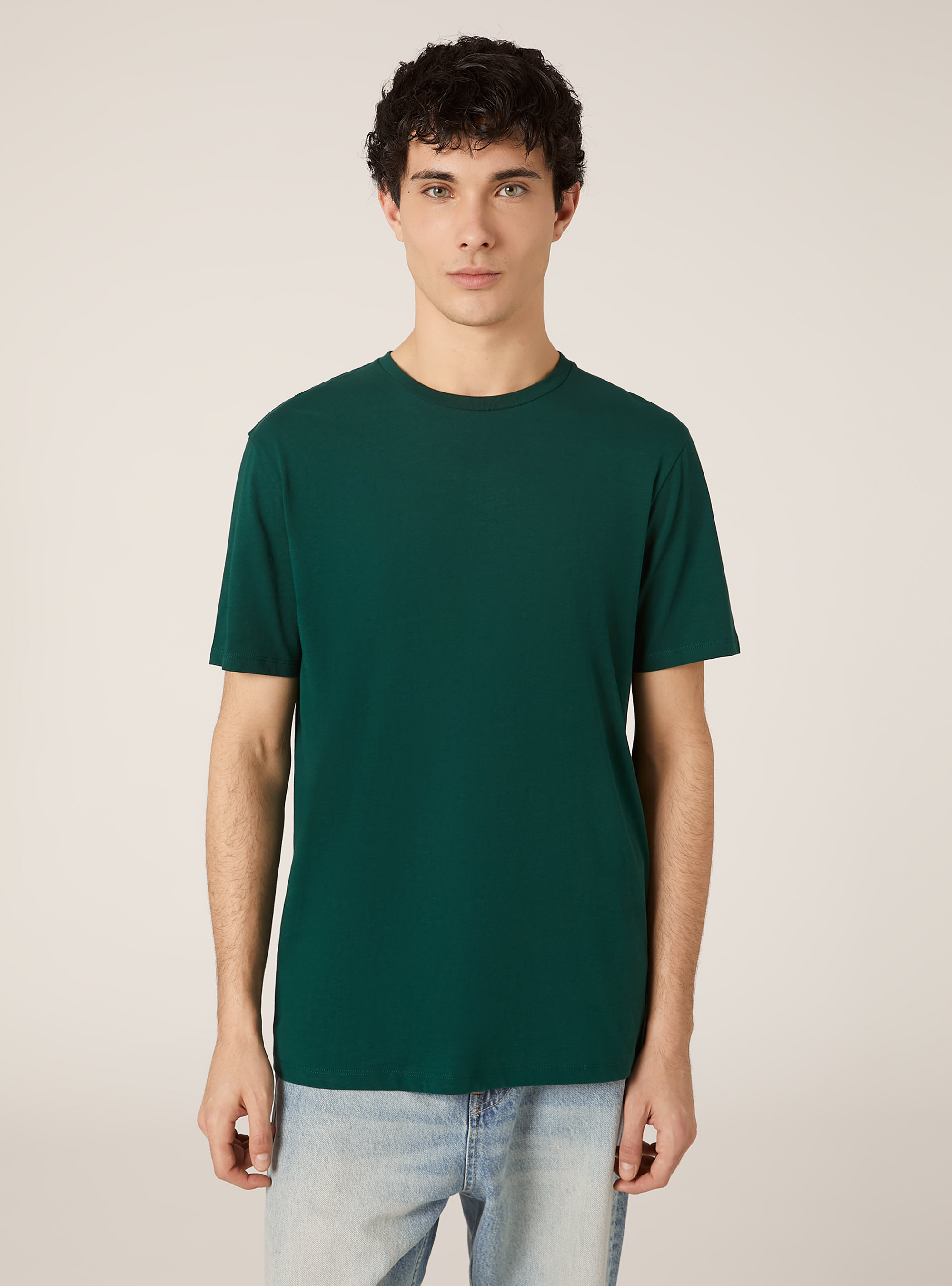 T-shirt en coton &agrave; col ras du cou, GN1 GREEN DARK