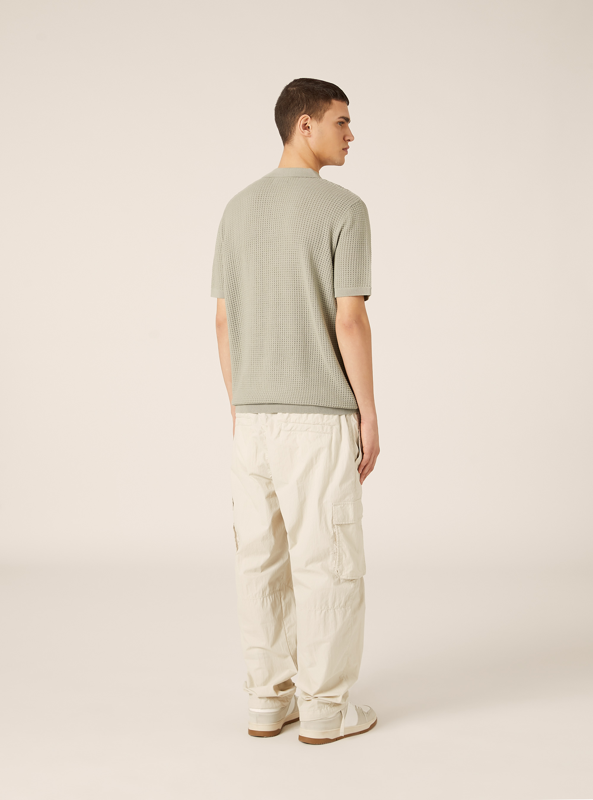 Openwork Knit Polo Shirt, SG3 SAGE LIGHT