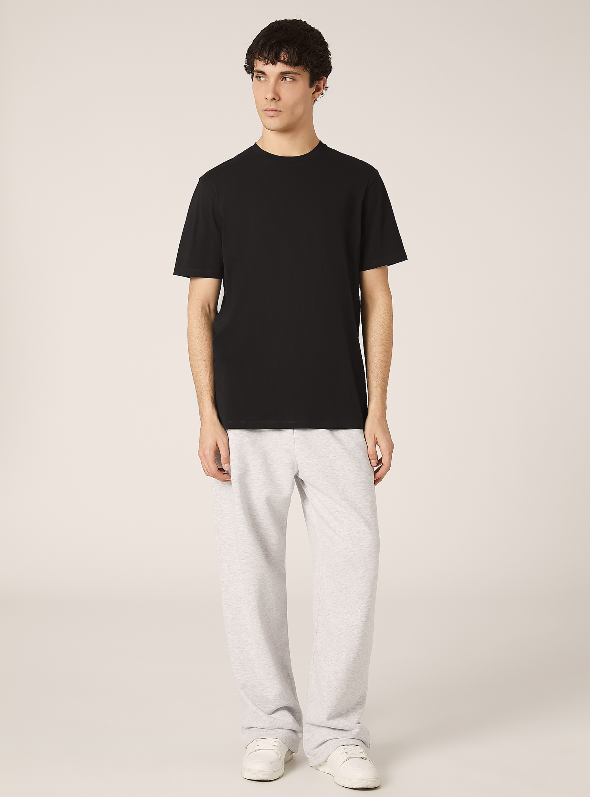 T-shirt en coton &agrave; col ras du cou, BK1 BLACK
