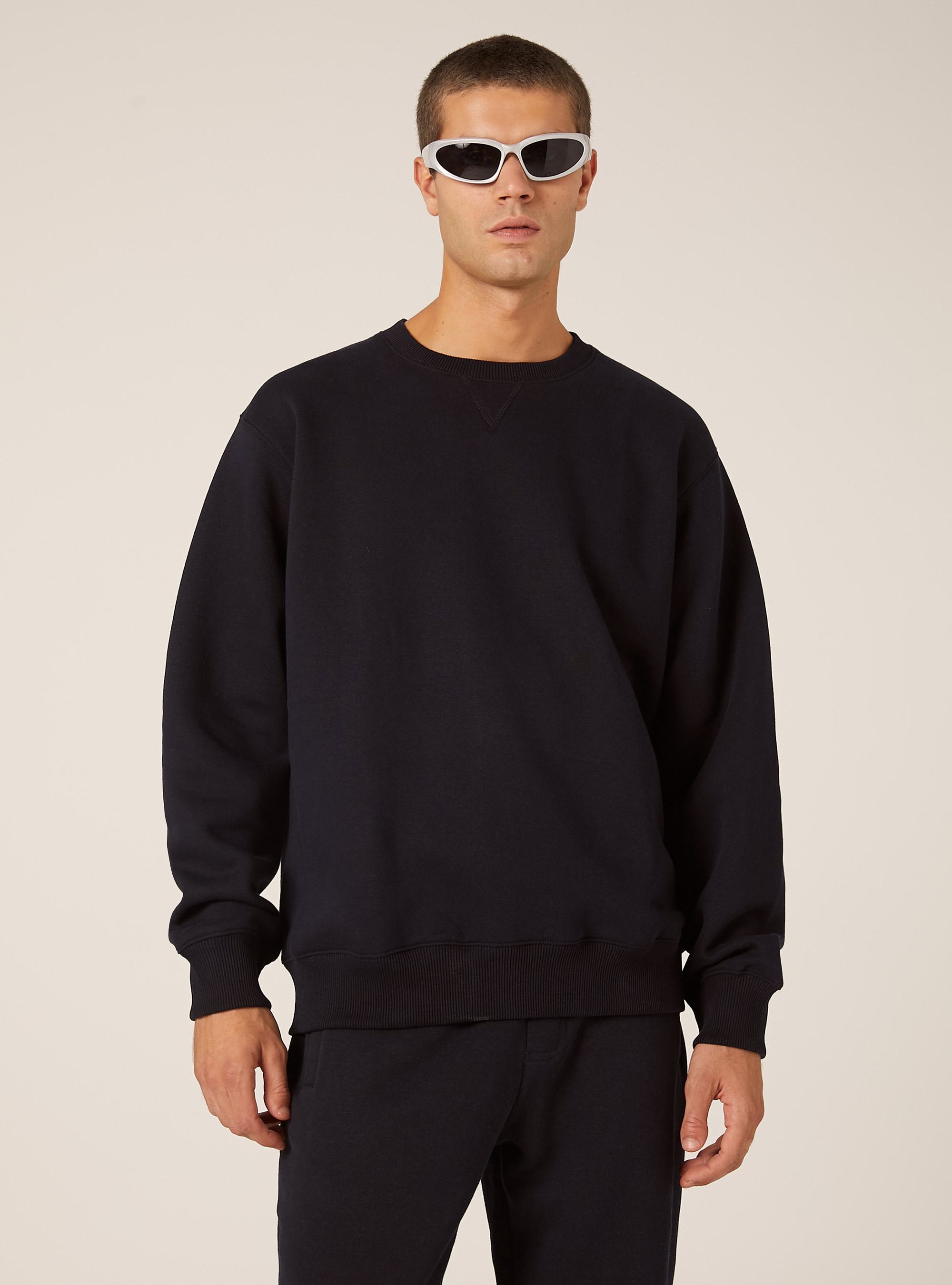 Sweat-shirt &agrave; col rond uni, NA1 NAVY DARK