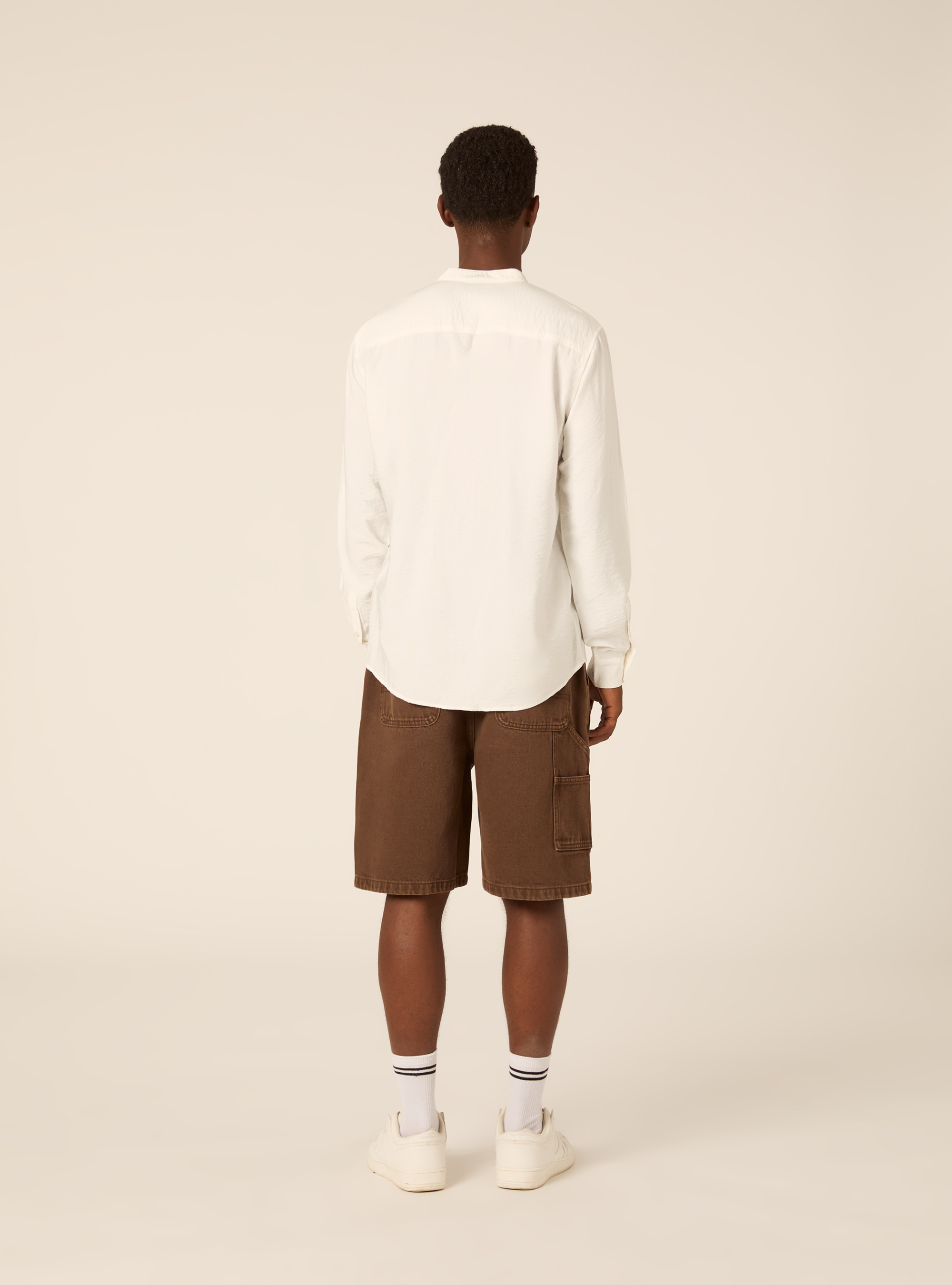 Regular Fit Mandarin Collar Shirt, WH1 OFF WHITE