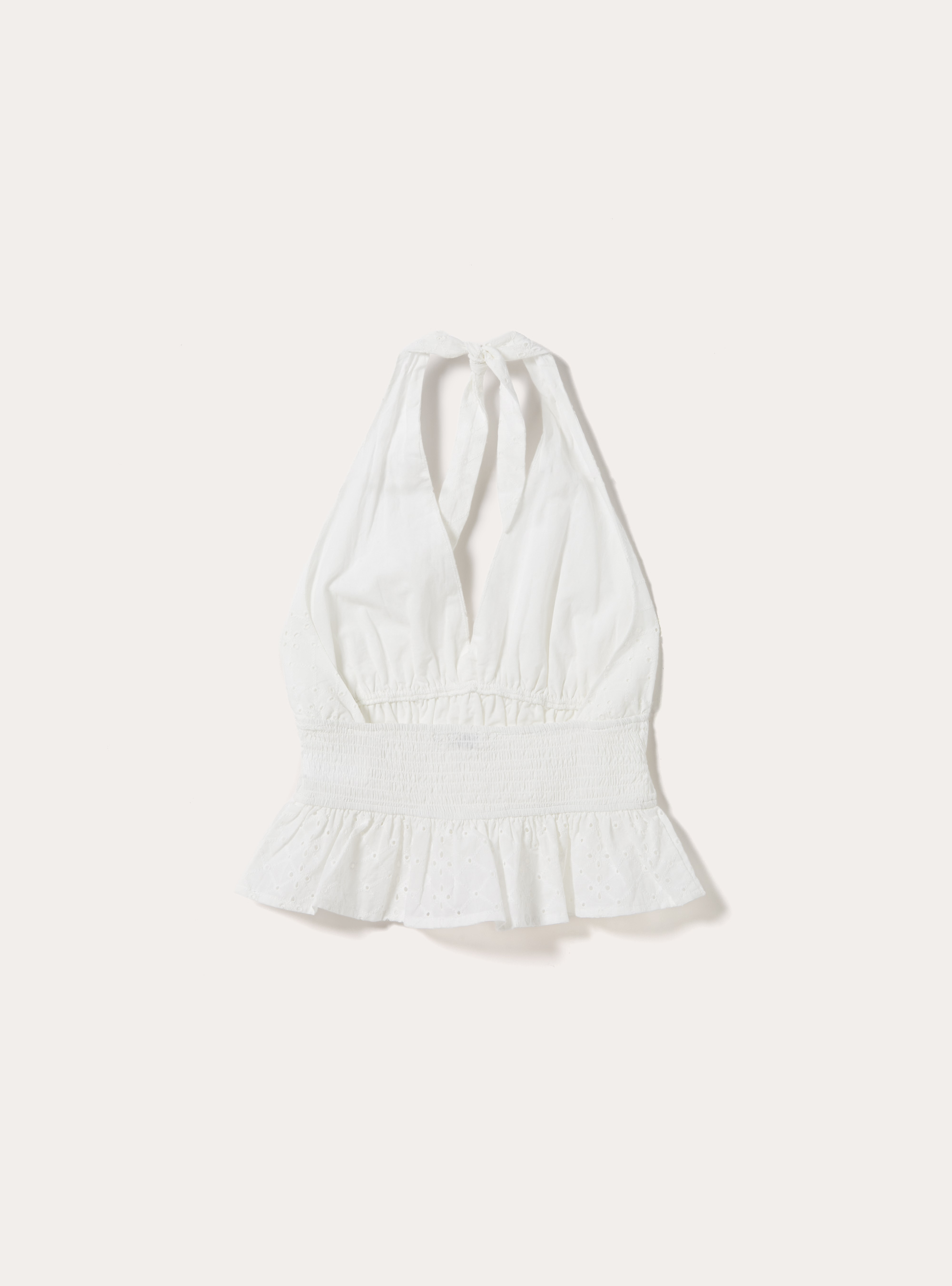 Broderie Anglaise Halter Top with Smocked Waist and Flounce, WH2 WHITE