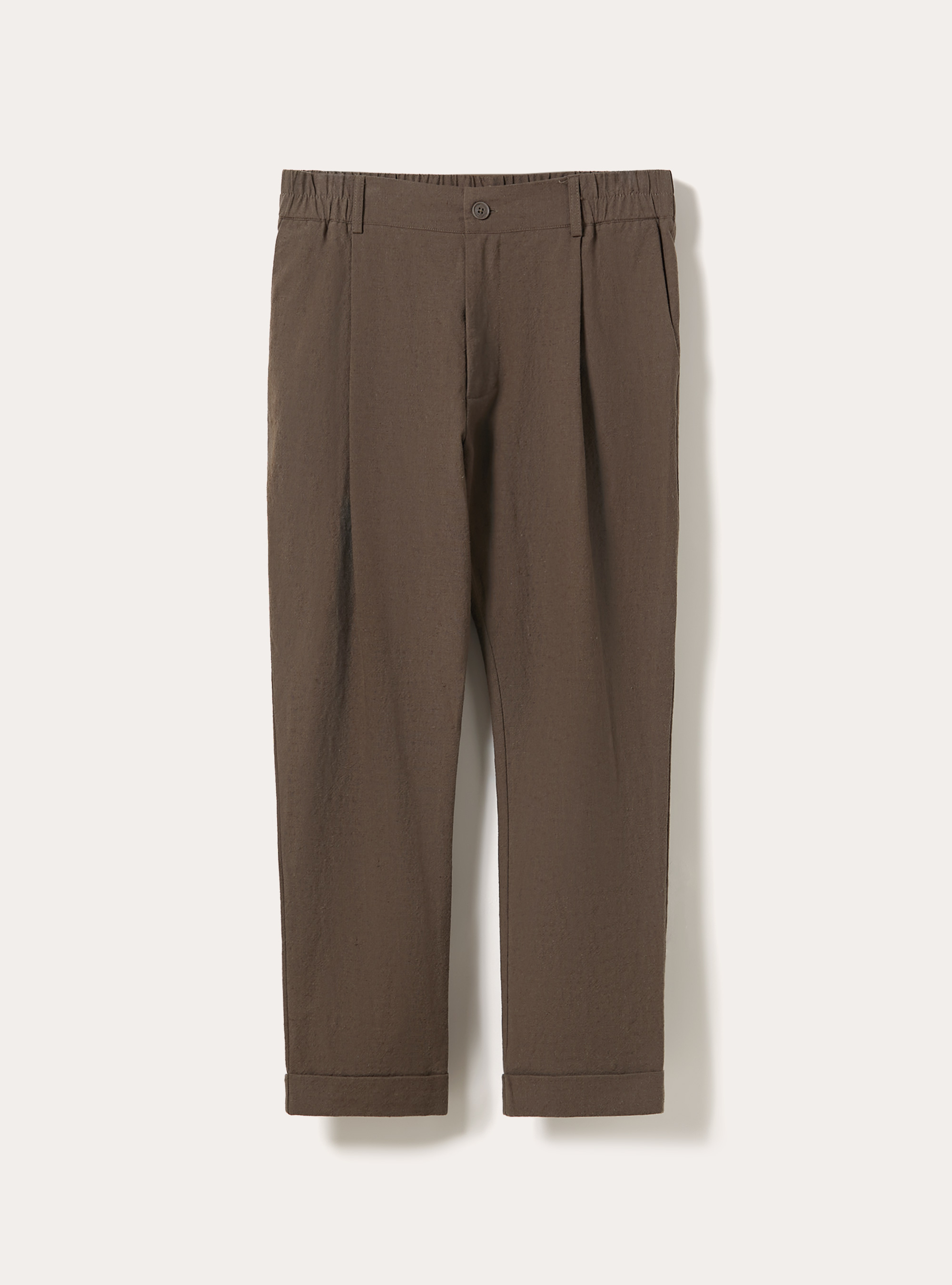 Pantalones Cropped Slim Fit con Pinzas, MBR2 BROWN MEL MED
