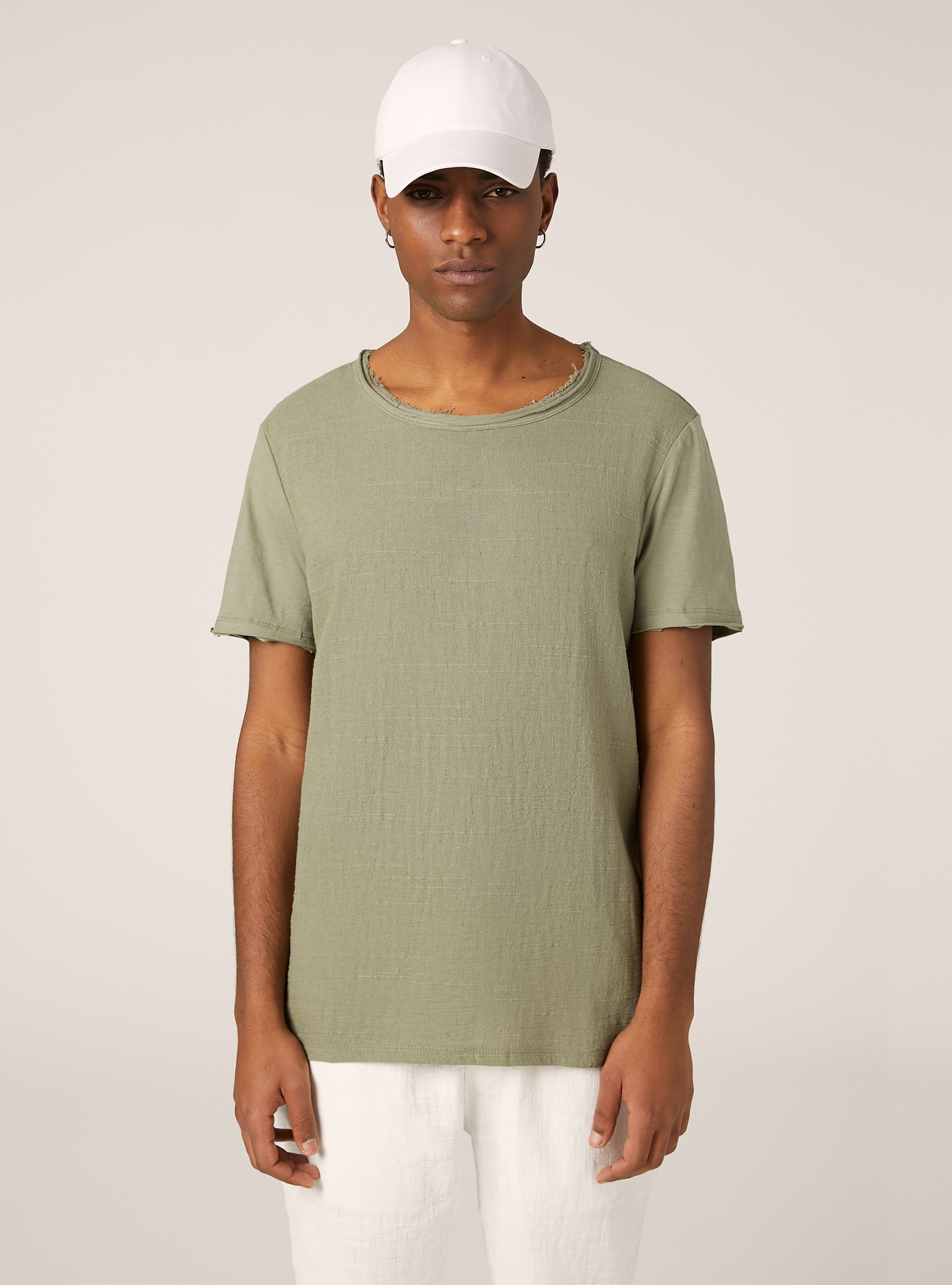 Linen blend short-sleeved T-shirt, KY2 KAKY MEDIUM