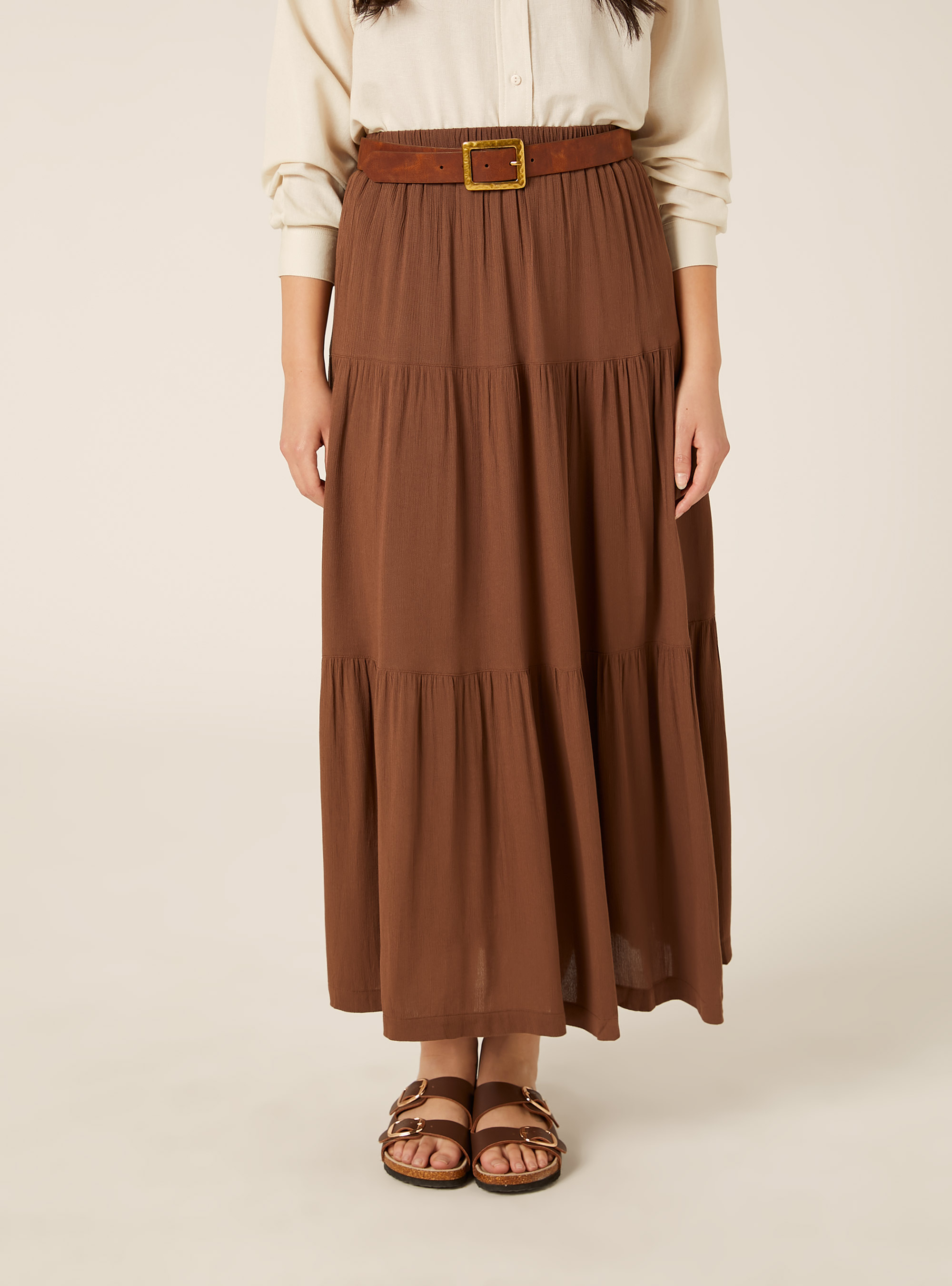 Boho maxi skirt, BR3 BROWN LIGHT