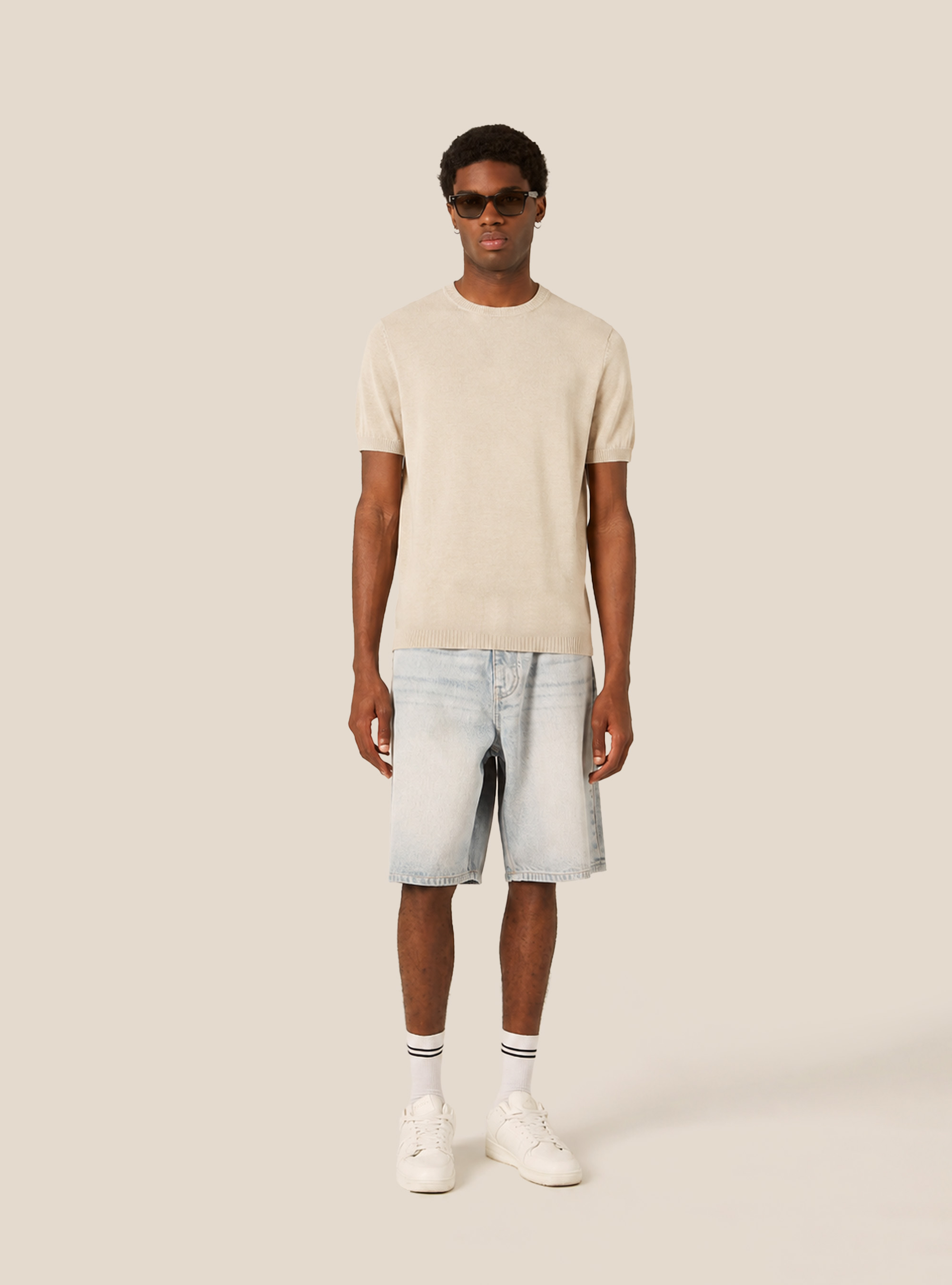 Kurz&auml;rmeliges leichtes Strick-T-Shirt, WH2 WHITE