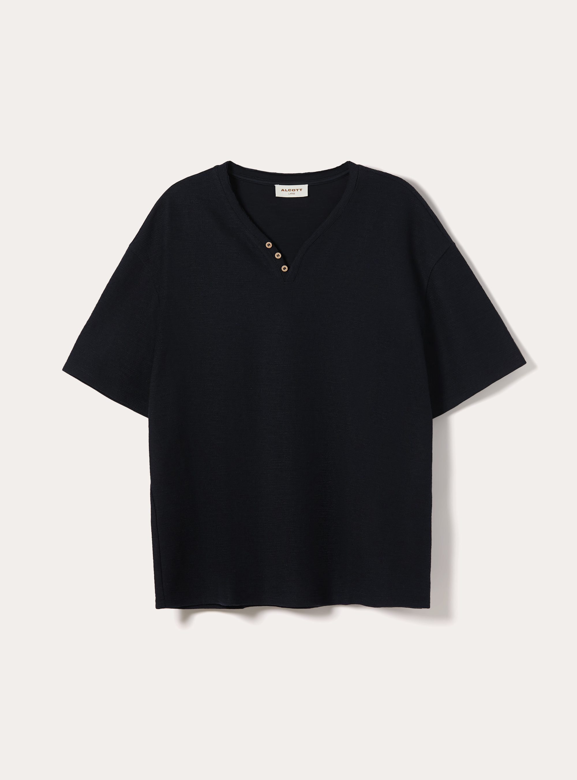 Henley T-shirt in Waffle Fabric, NA1 NAVY DARK