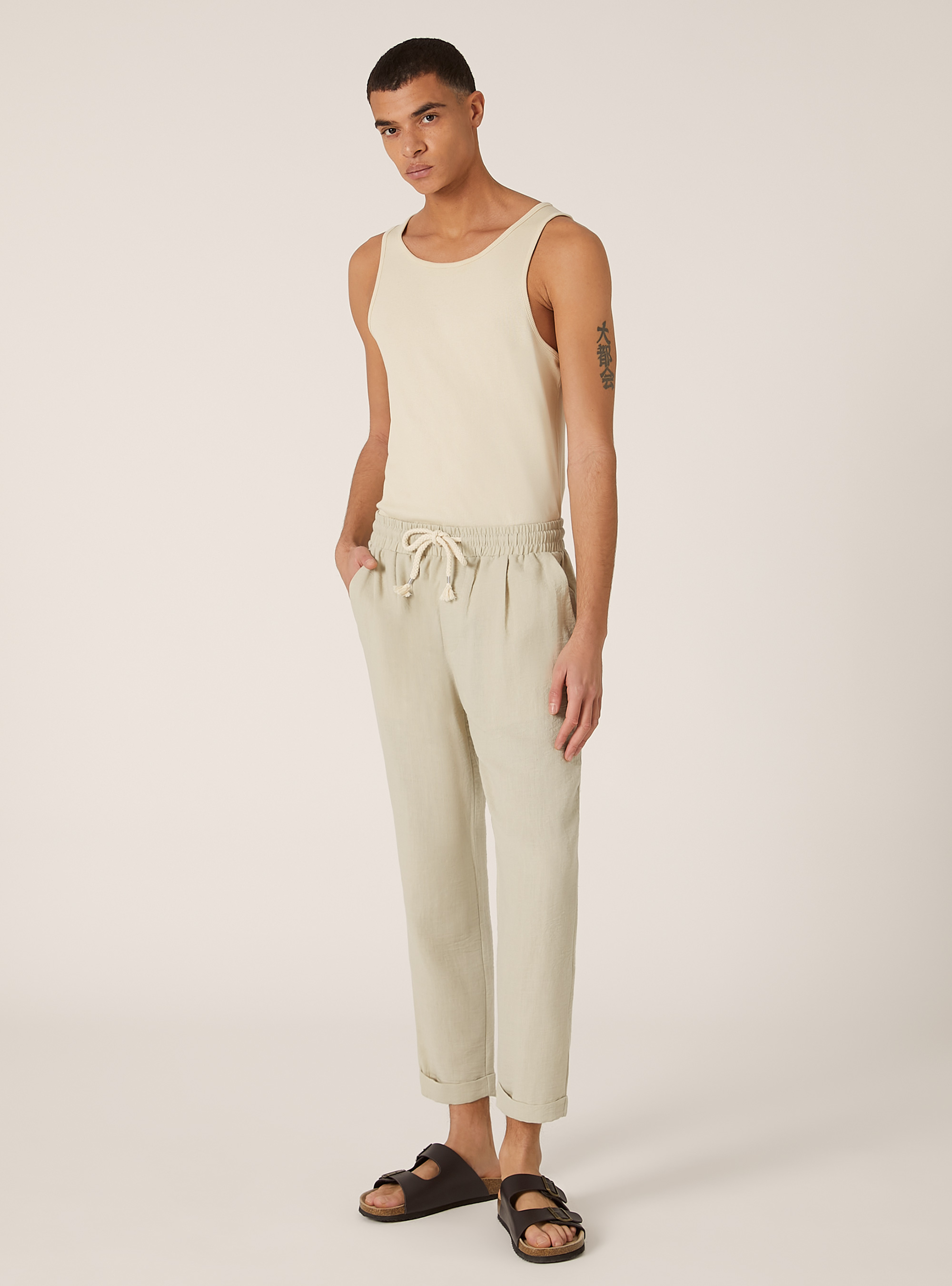Pantalon de jogging l&eacute;ger avec &eacute;lastique, BG3 BEIGE LIGHT