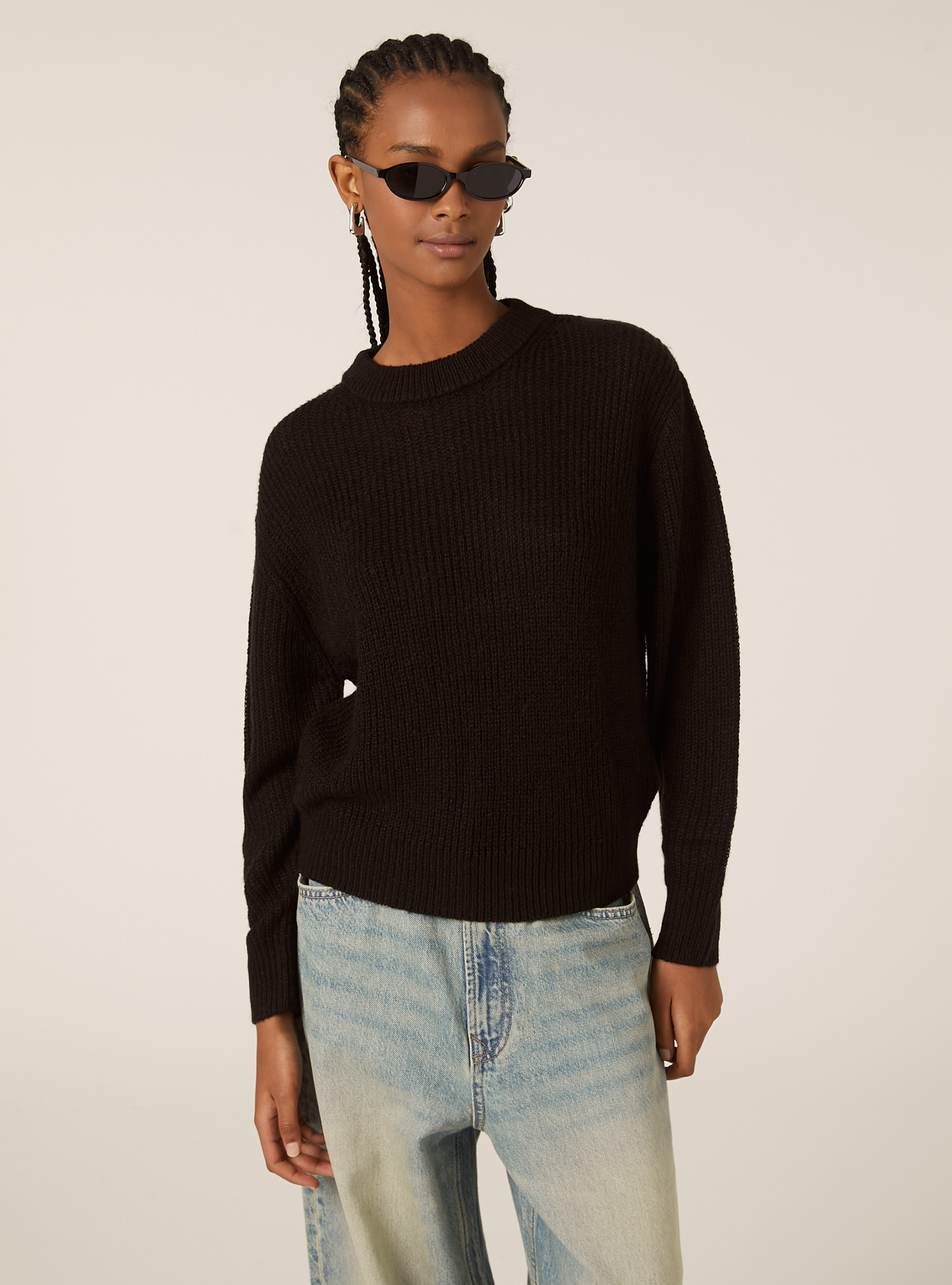 Pull-over basique uni, BK1 BLACK