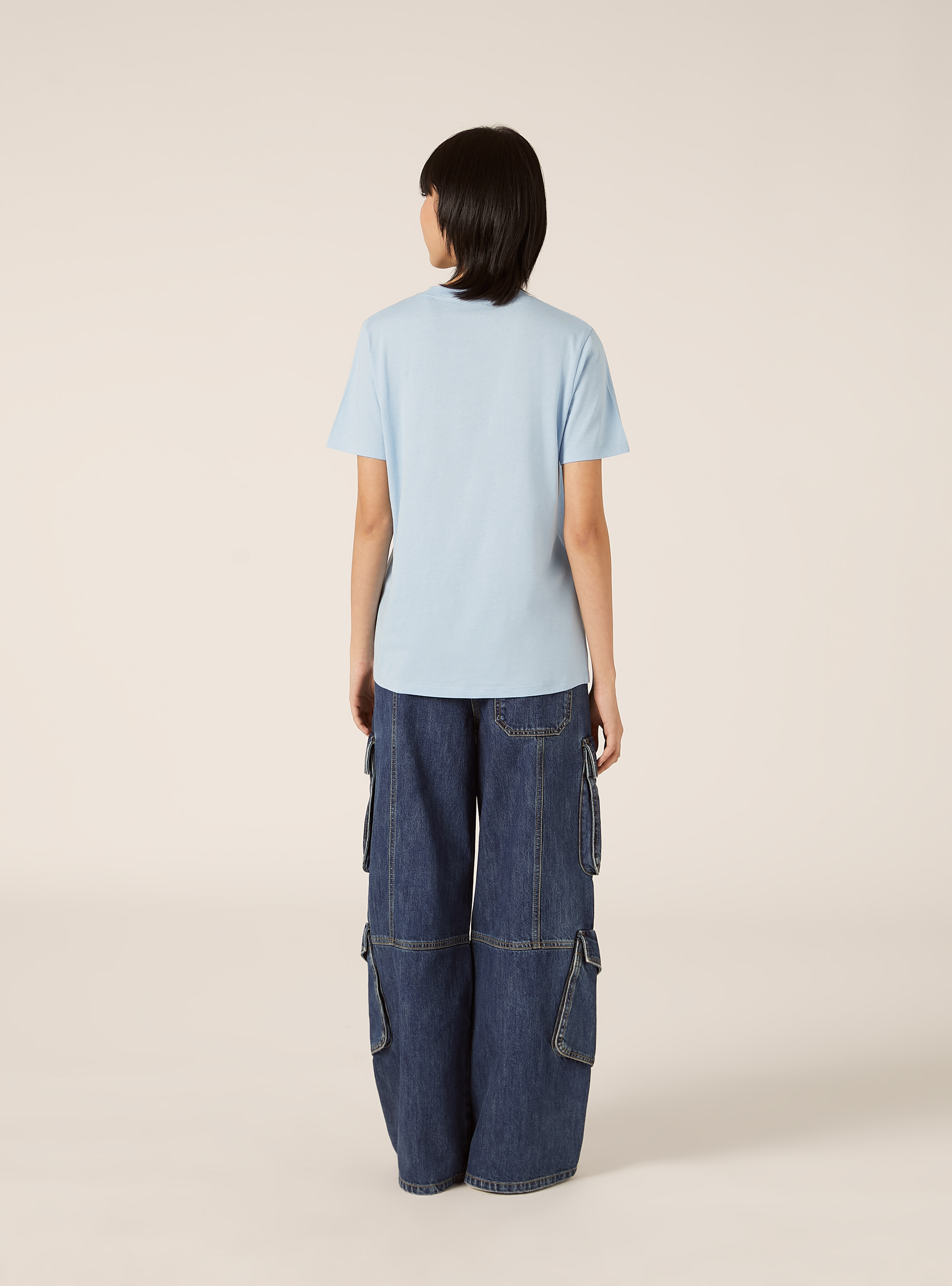 Maglietta girocollo in cotone, AZZURRO CHIARO