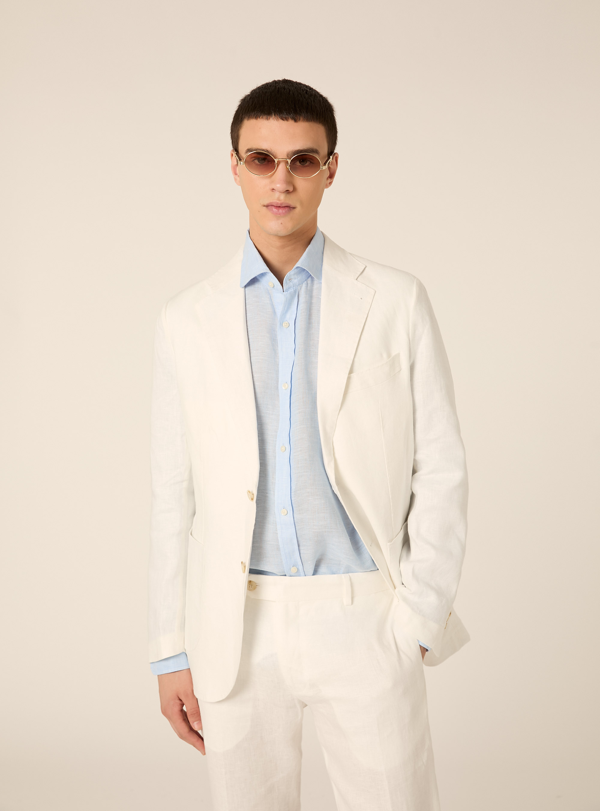 Single-breasted jacket in pure linen, WH1 OFF WHITE