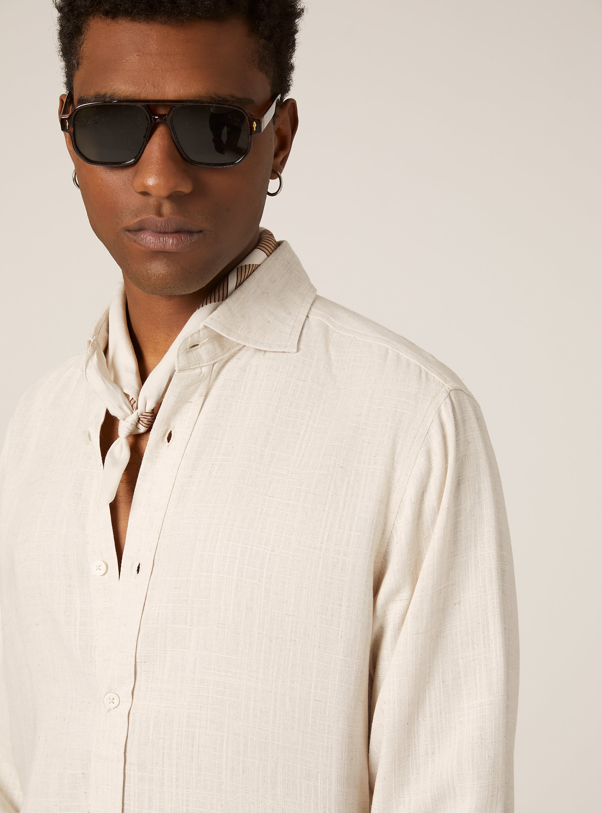 Chemise en lin m&eacute;lang&eacute;, MBG3 BEIGE MEL LIGHT