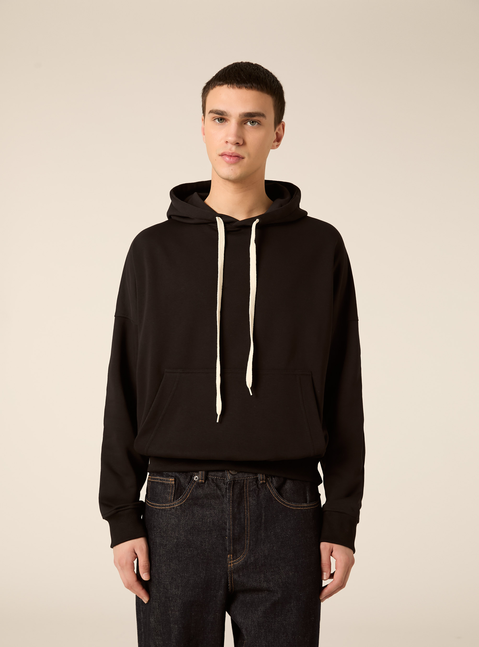 Sudadera Boxy con Estampado en Relieve, BK1 BLACK