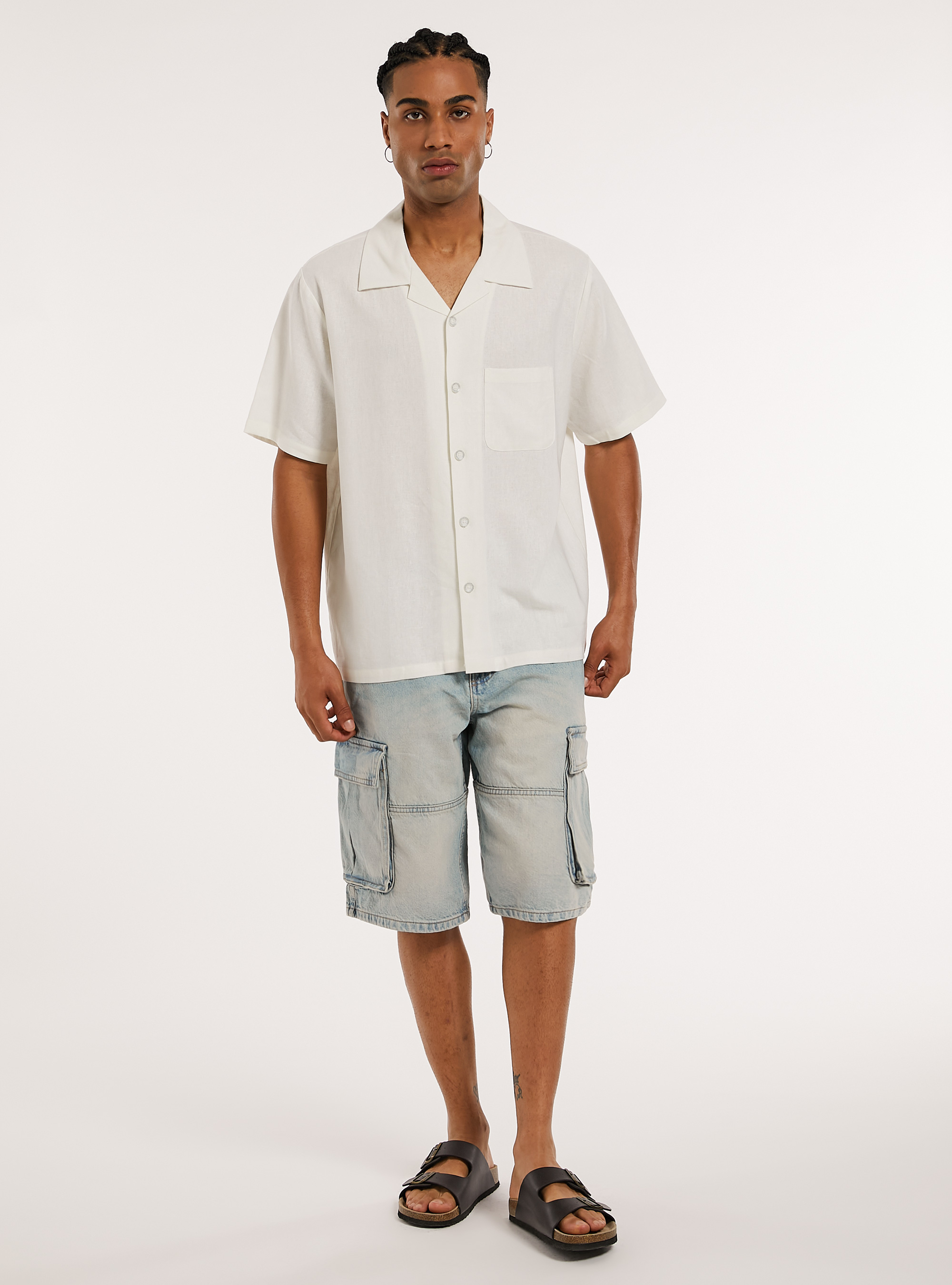 Camicia in misto  lino con tascone, WH2 WHITE