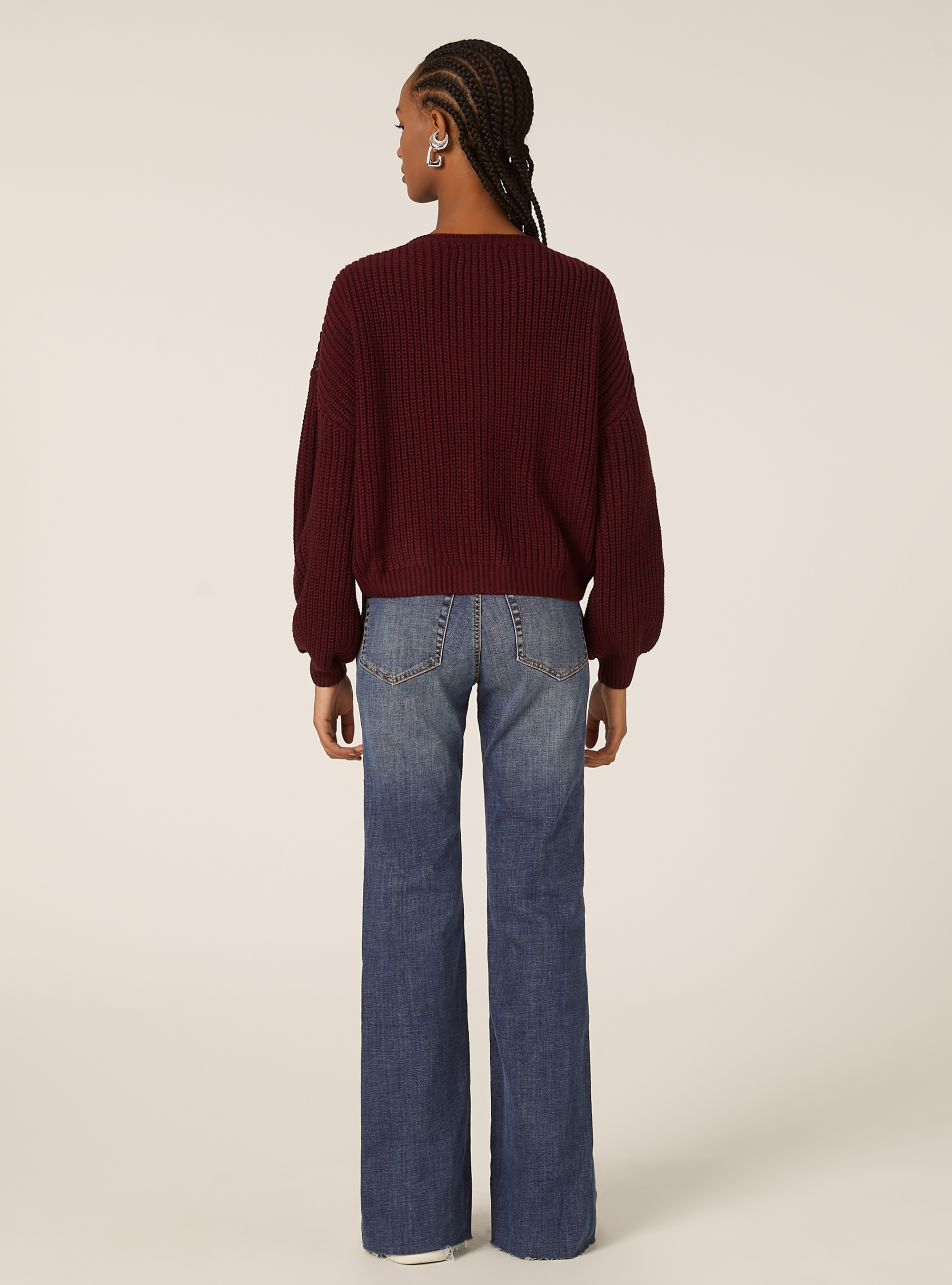 Cardigan en maille &agrave; encolure en V, BO1 BORDEAUX DARK
