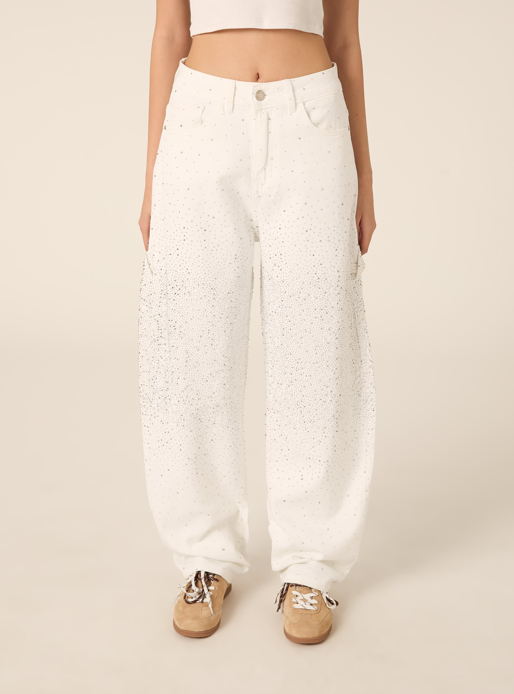Baggy carpenter jeans colorato con strass, WH1 OFF WHITE