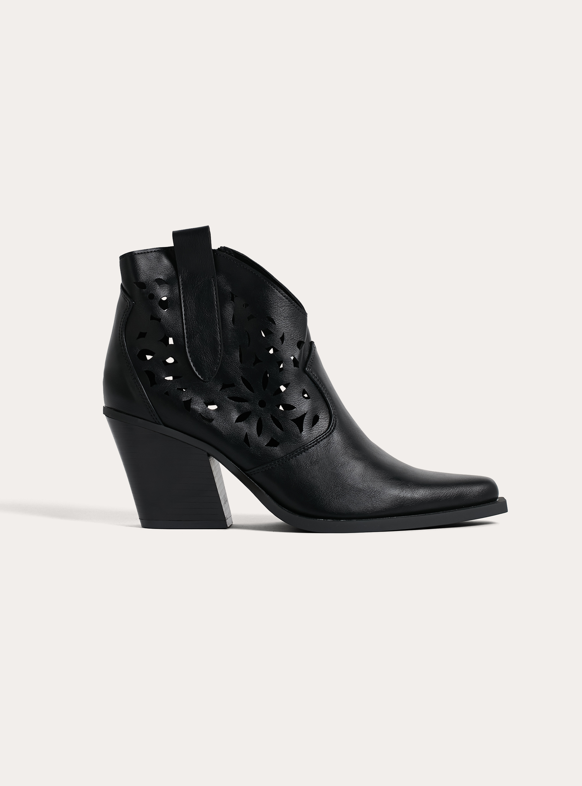Perforated leather-effect ankle boots, BK1 BLACK