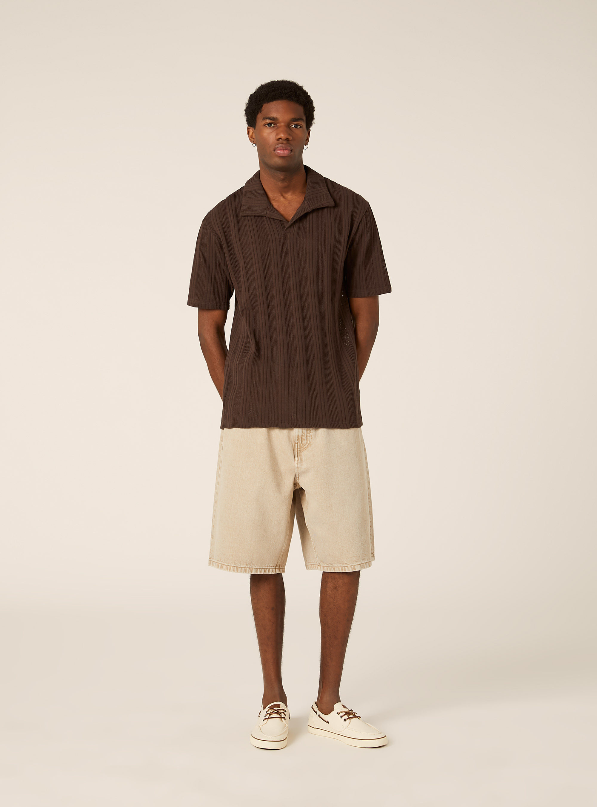 Open-knit polo shirt, BR1 BROWN DARK