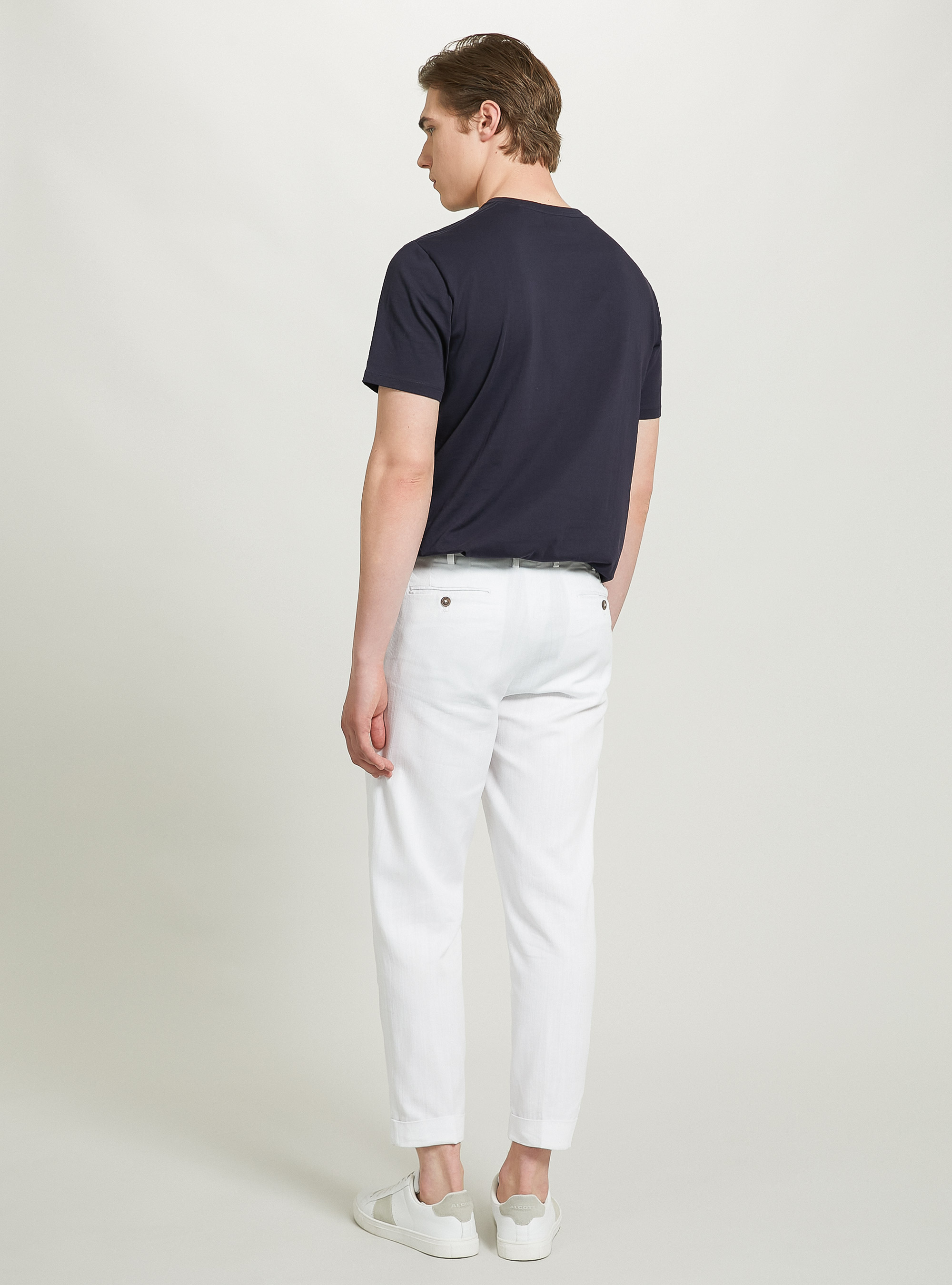 Pantalon chino en lin m&eacute;lang&eacute; avec pinces, WH2 WHITE
