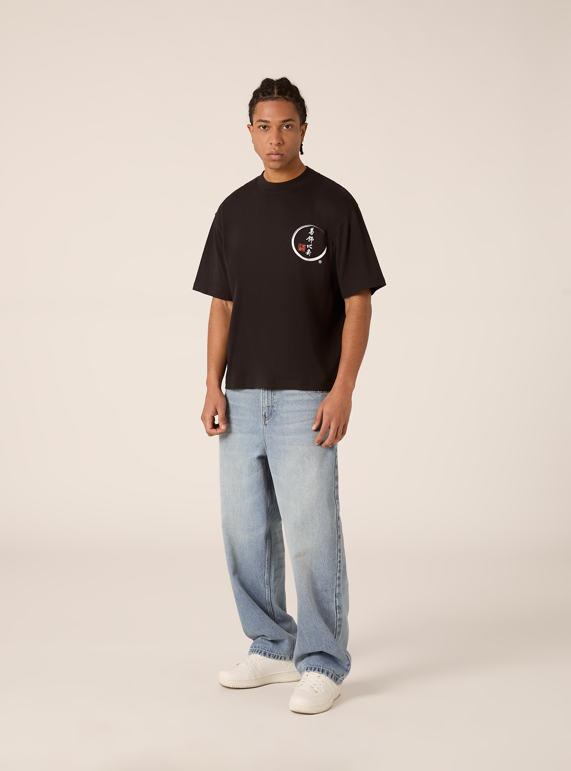 Camiseta de corte cuadrado Katsushika Hokusai / Alcott, BK1 BLACK
