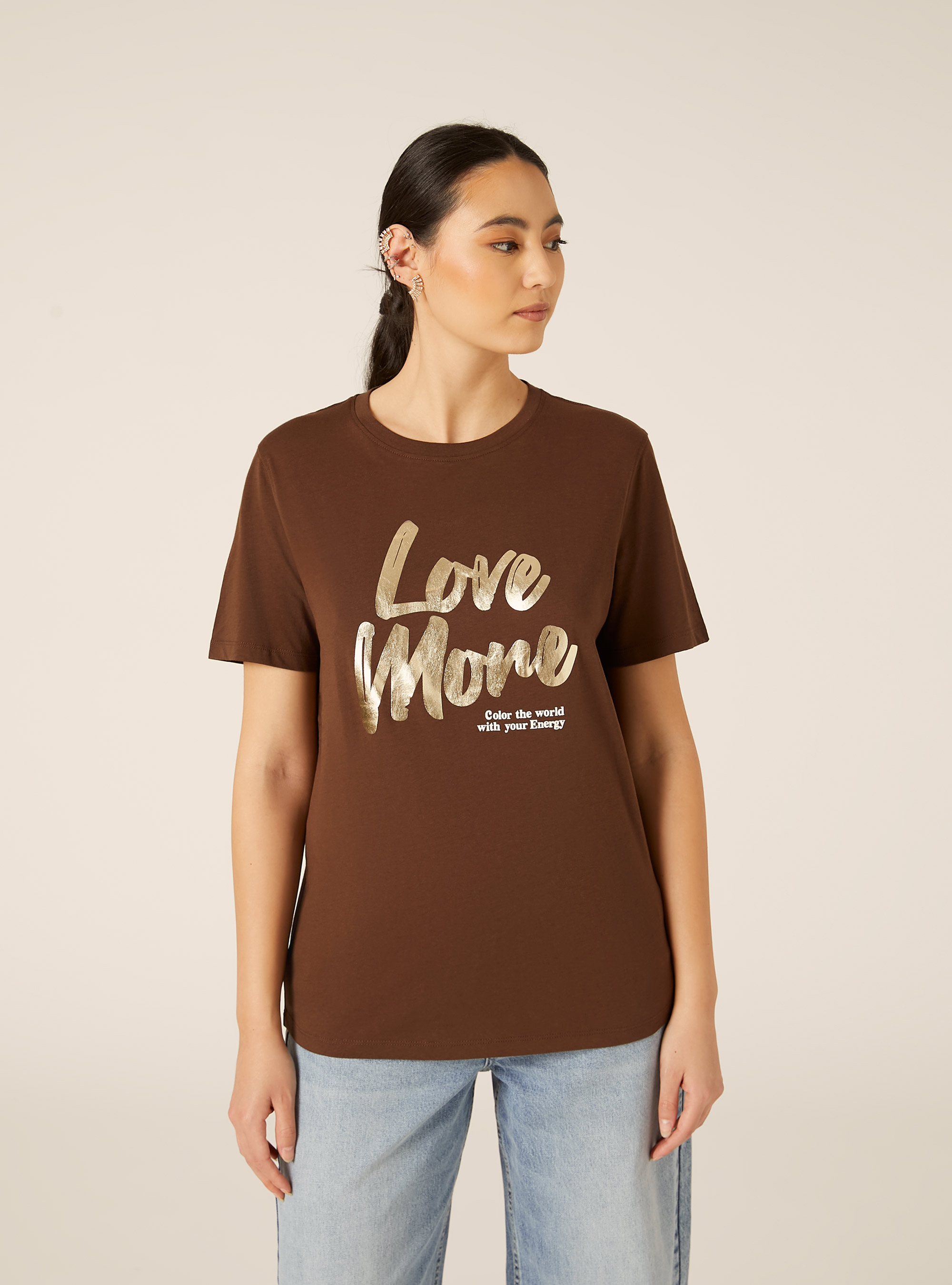 Camiseta con estampado metalizado, BR2 BROWN MEDIUM