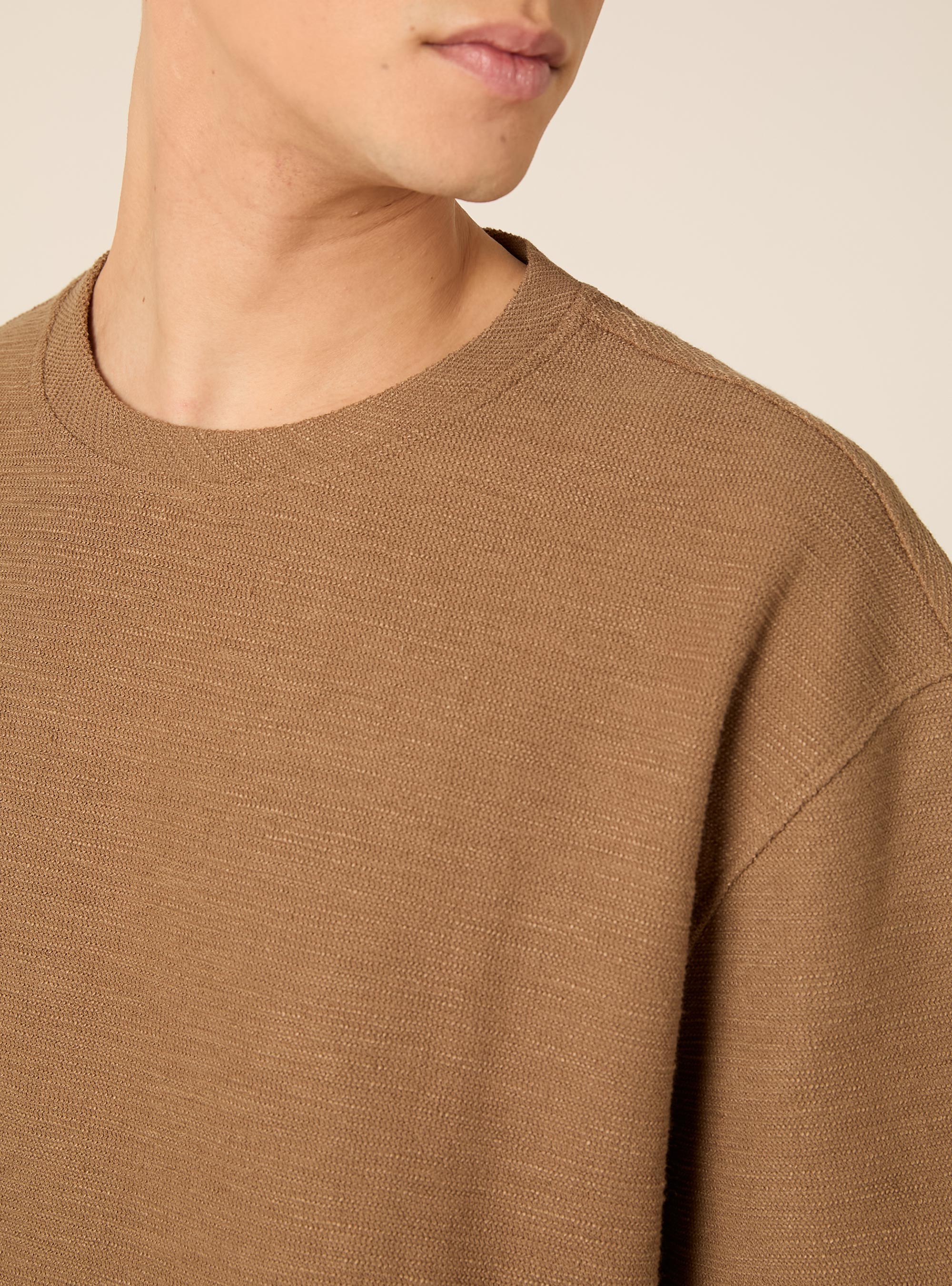 Textured cotton T-shirt, BR2 BROWN MEDIUM