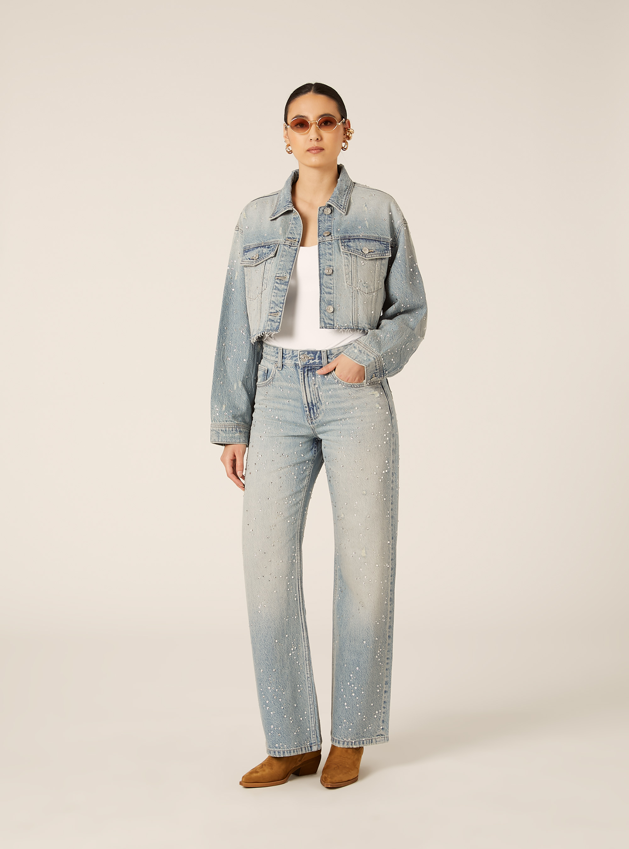 Straight Fit Jeans mit Strasssteinen, D006 AZURE