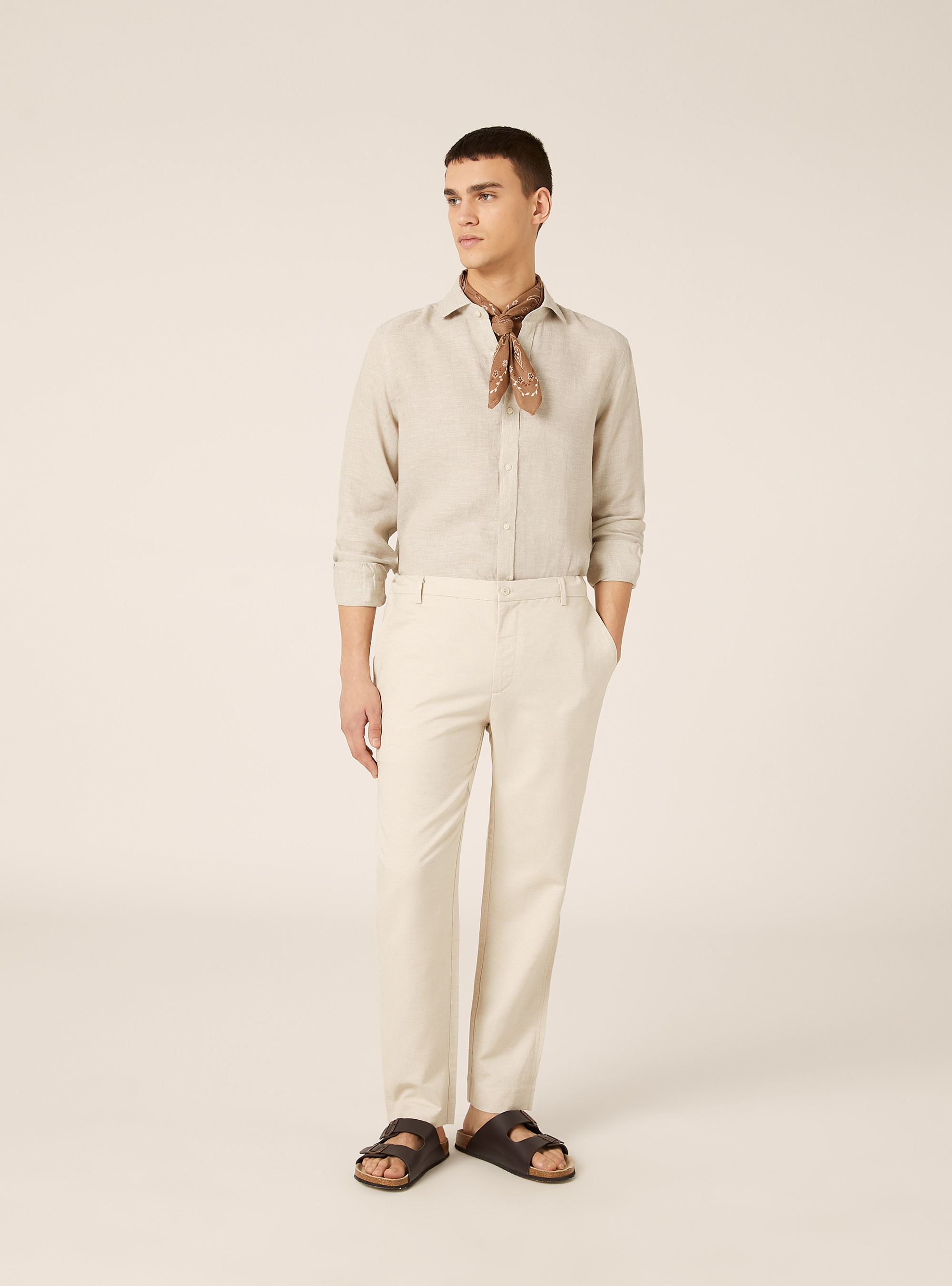 Linen blend chino trousers, MBG3 BEIGE MEL LIGHT