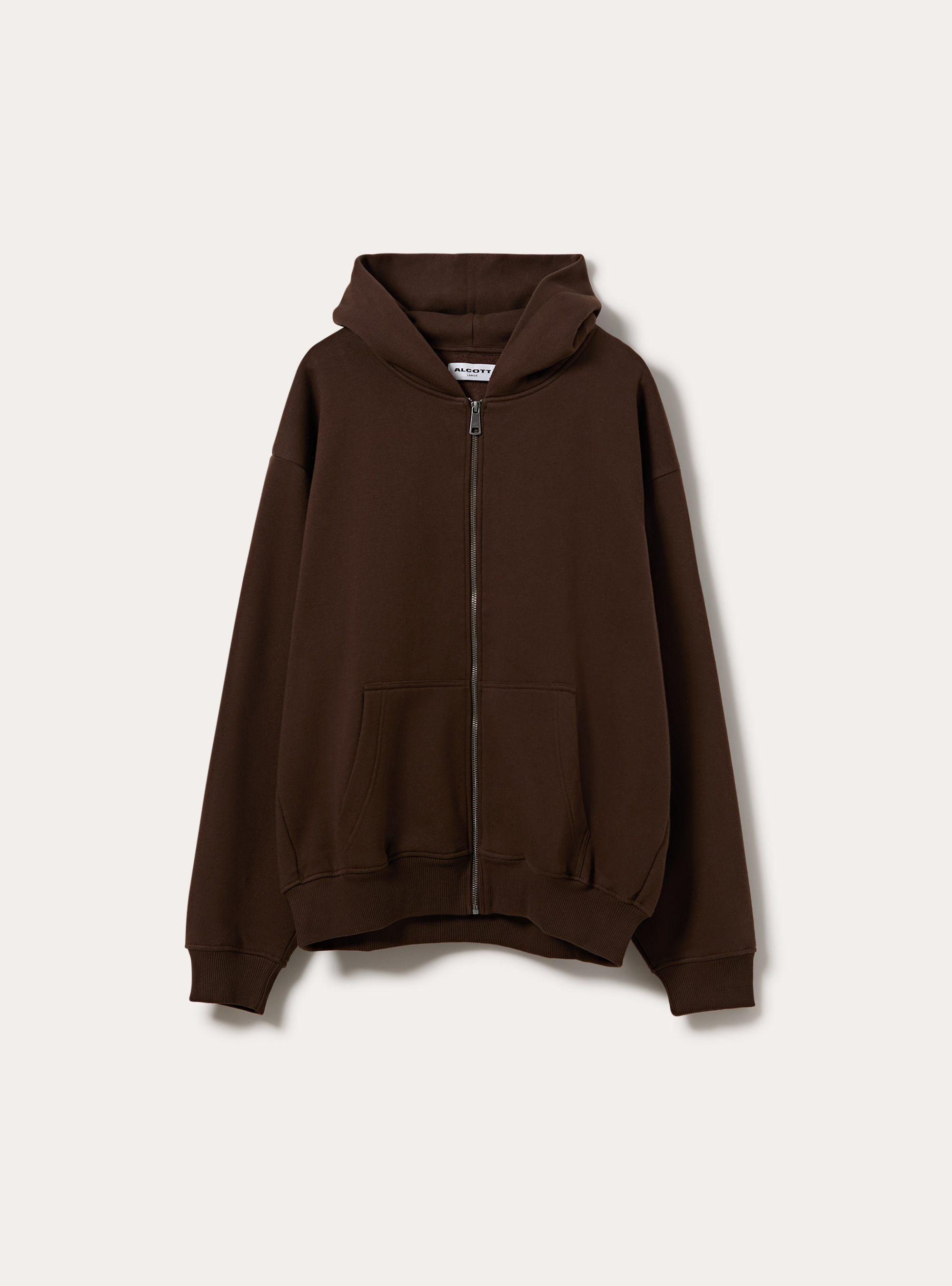 Felpa Boxy fit con zip e cappuccio, MARRONE MEDIO
