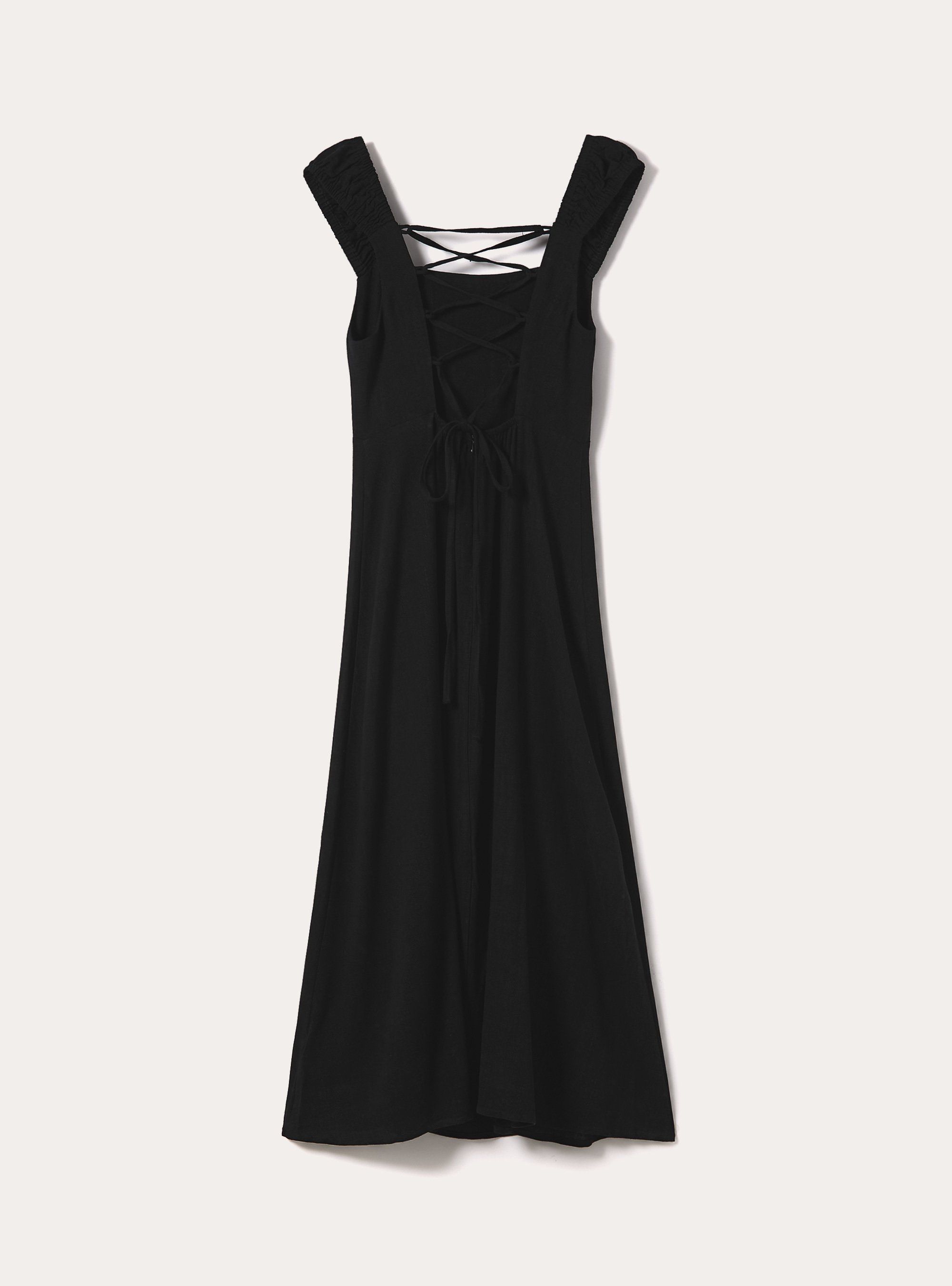 Linen-blend dress with an open back, BK1 BLACK