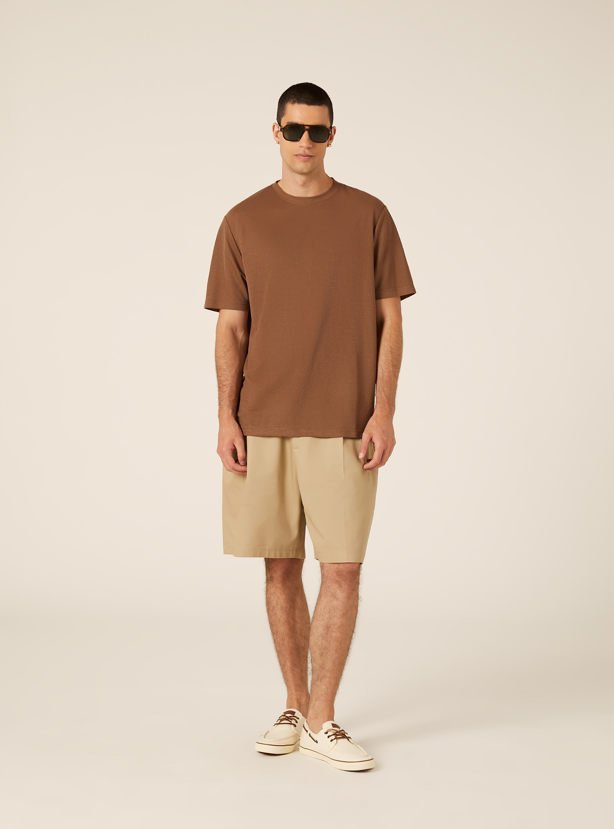 Texturiertes T-Shirt im Boxy Fit, BR2 BROWN MEDIUM
