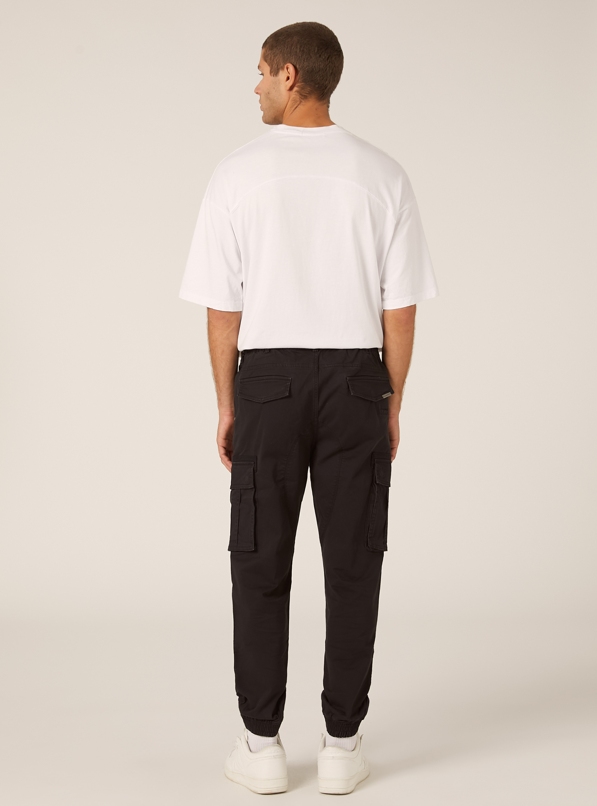 Pantalon cargo jogger en twill stretch, BK1 BLACK