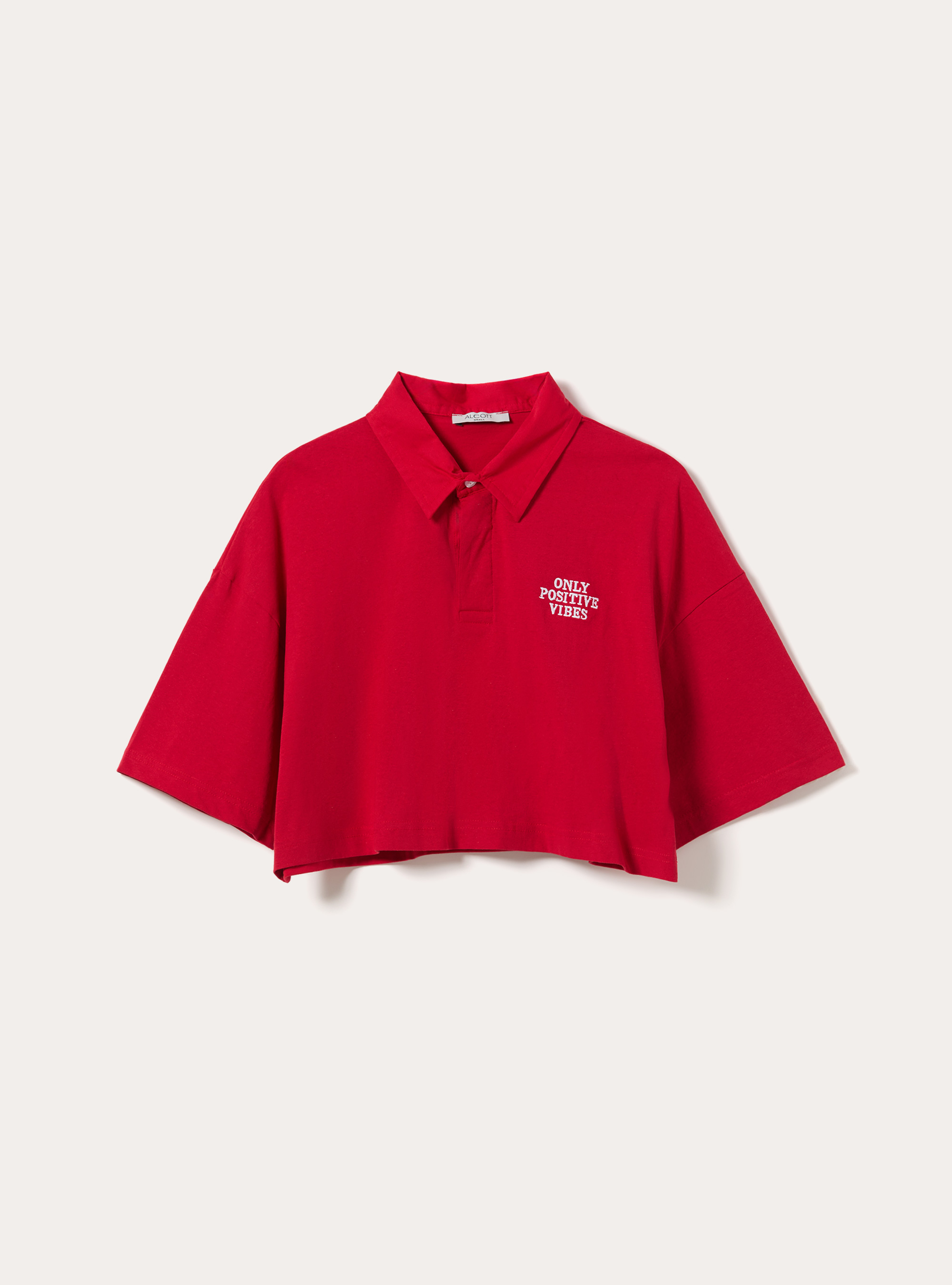 Polo Court Oversize &agrave; Broderie, RD2 RED MEDIUM