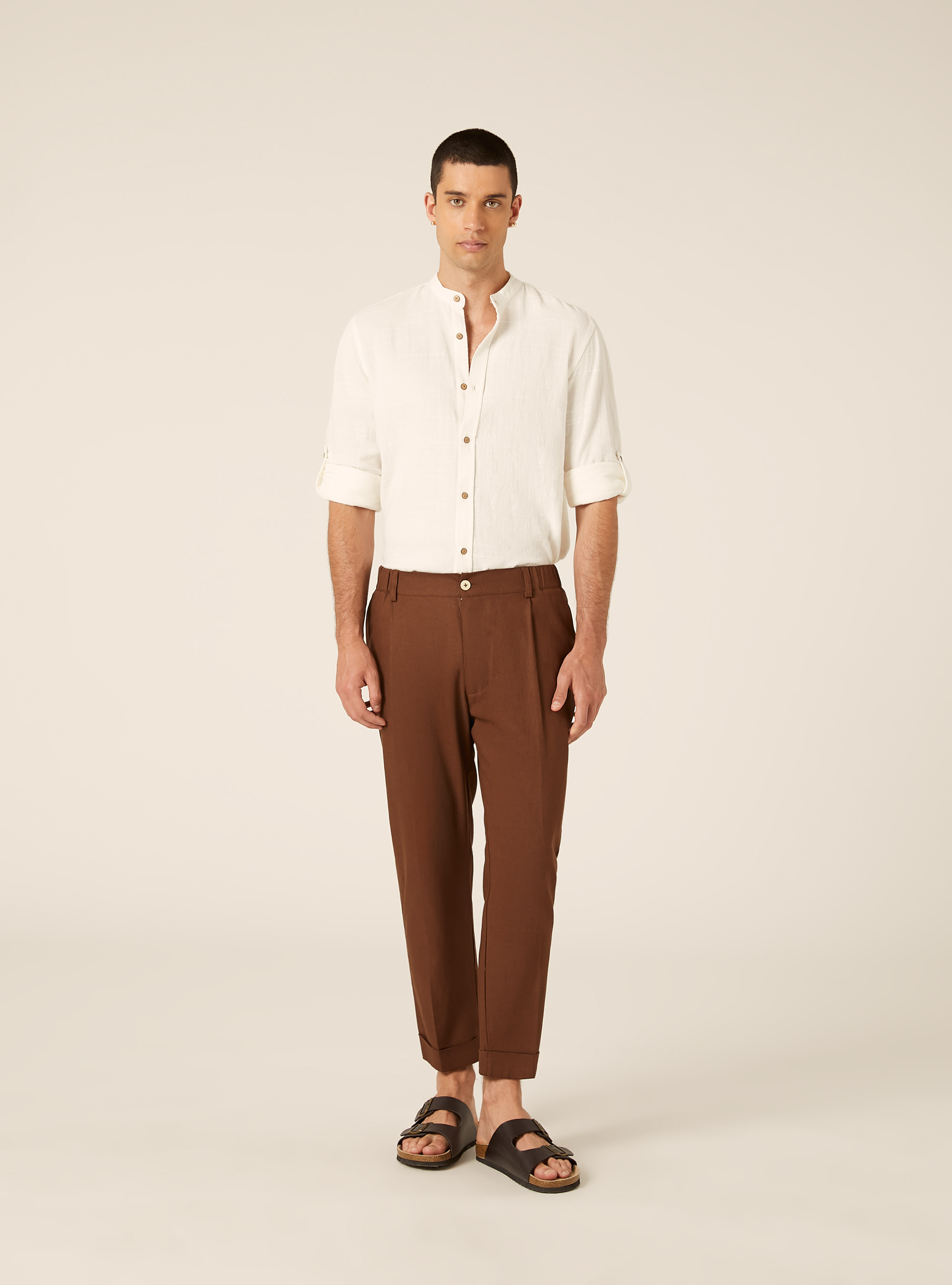 Linen Blend Pleated Trousers, BR1 BROWN DARK
