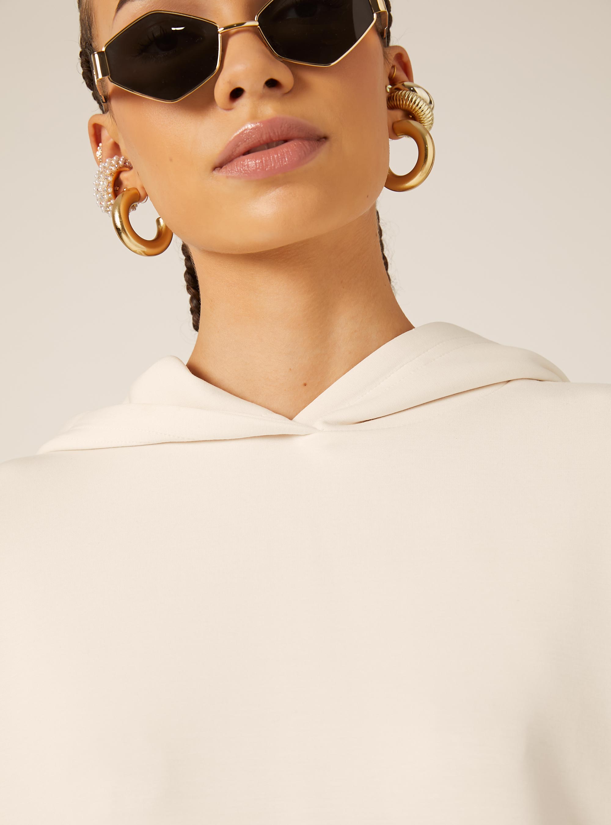 Pull court en molleton doux au toucher, CR3 CREAM LIGHT