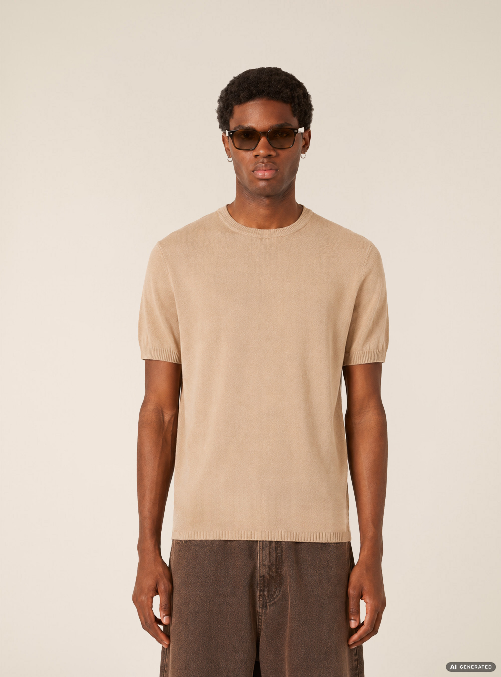 Short Sleeve Lightweight Knit T-Shirt, BG3 BEIGE LIGHT
