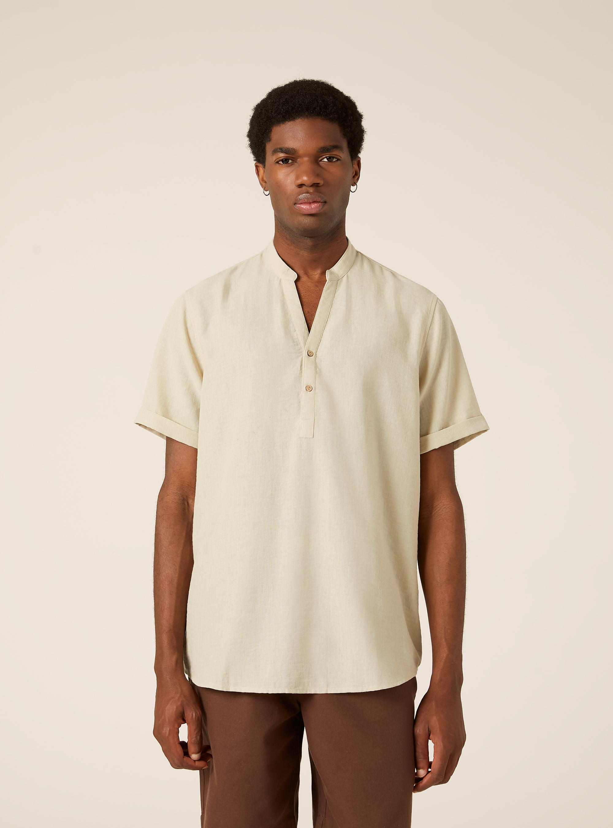Camisa con cuello coreano, BG3 BEIGE LIGHT