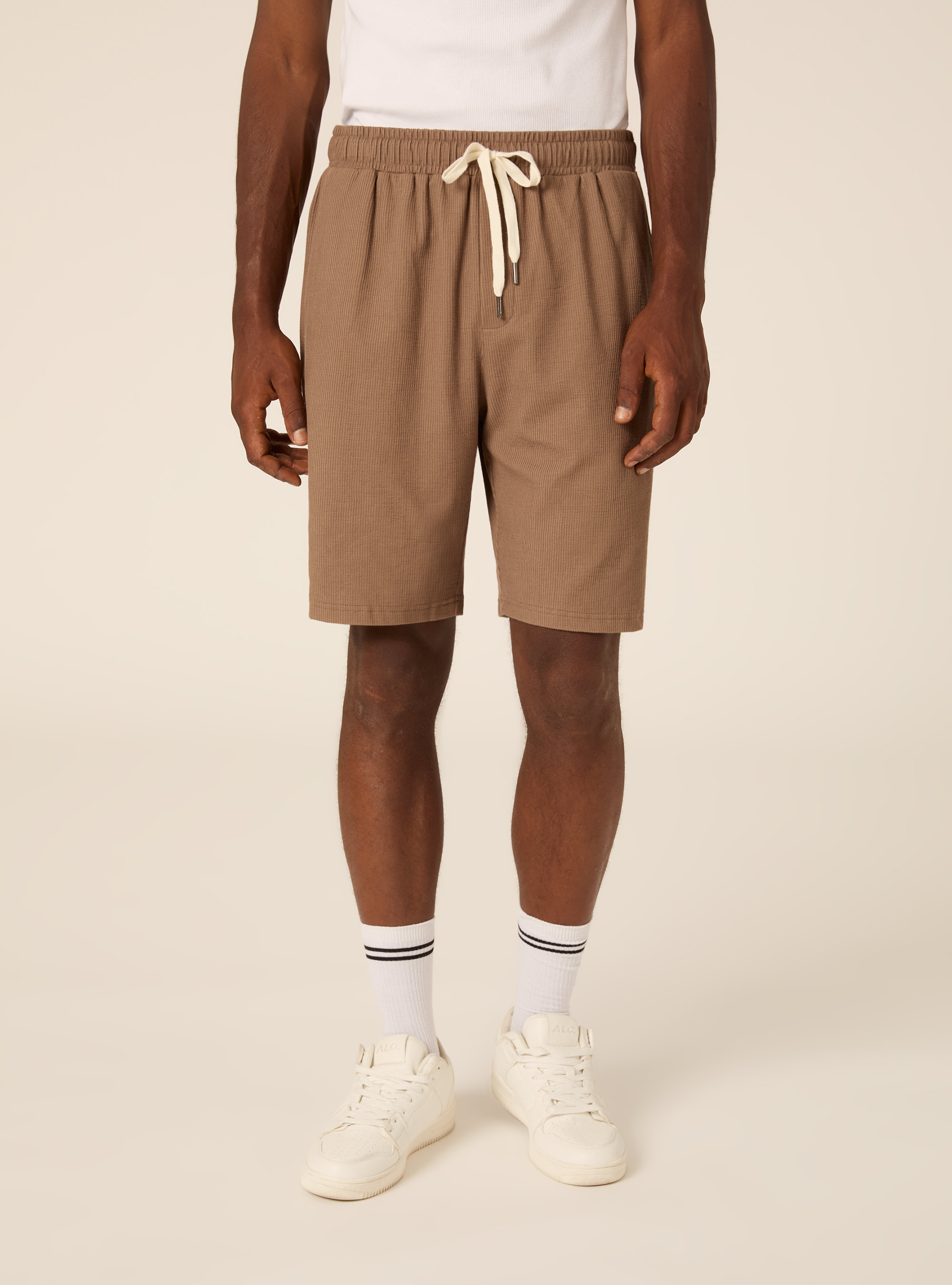 Bermuda in Maglia Strutturata con Coulisse, MARRONE CHIARO