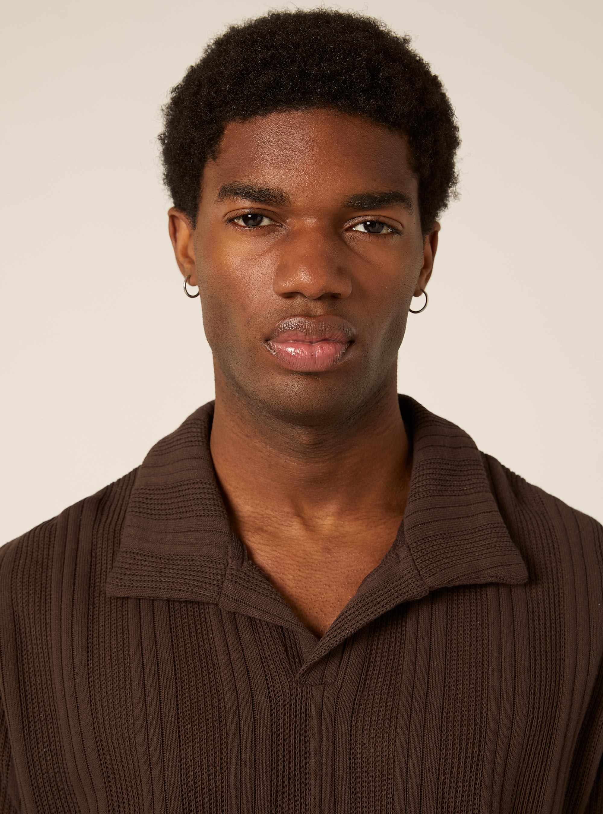 Open-knit polo shirt, BR1 BROWN DARK